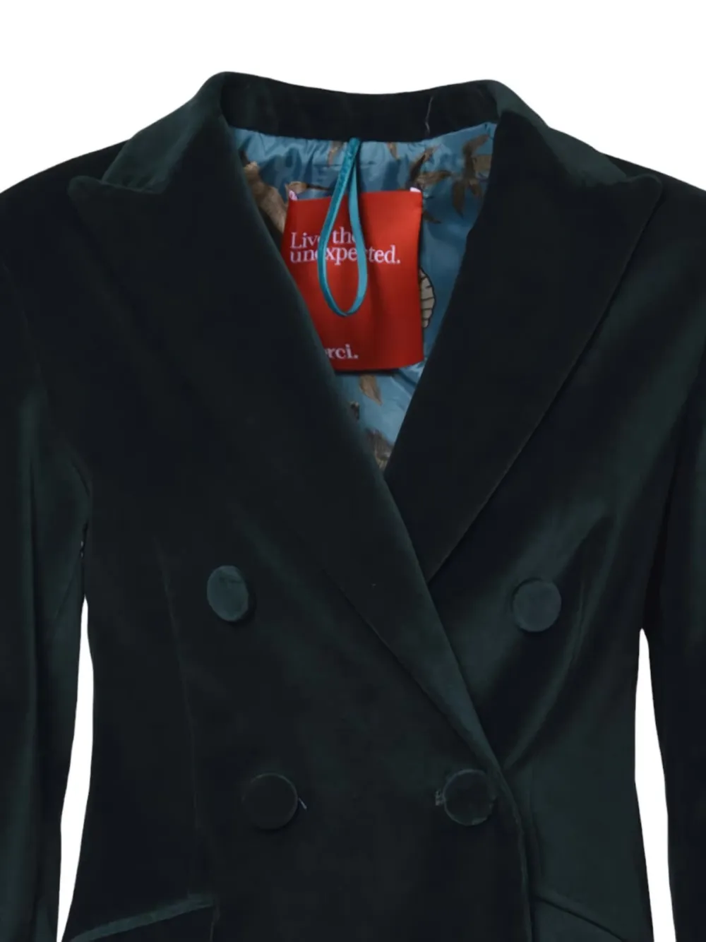 Merci Double-breasted Tailored Blazer With Velvet Texture In Green