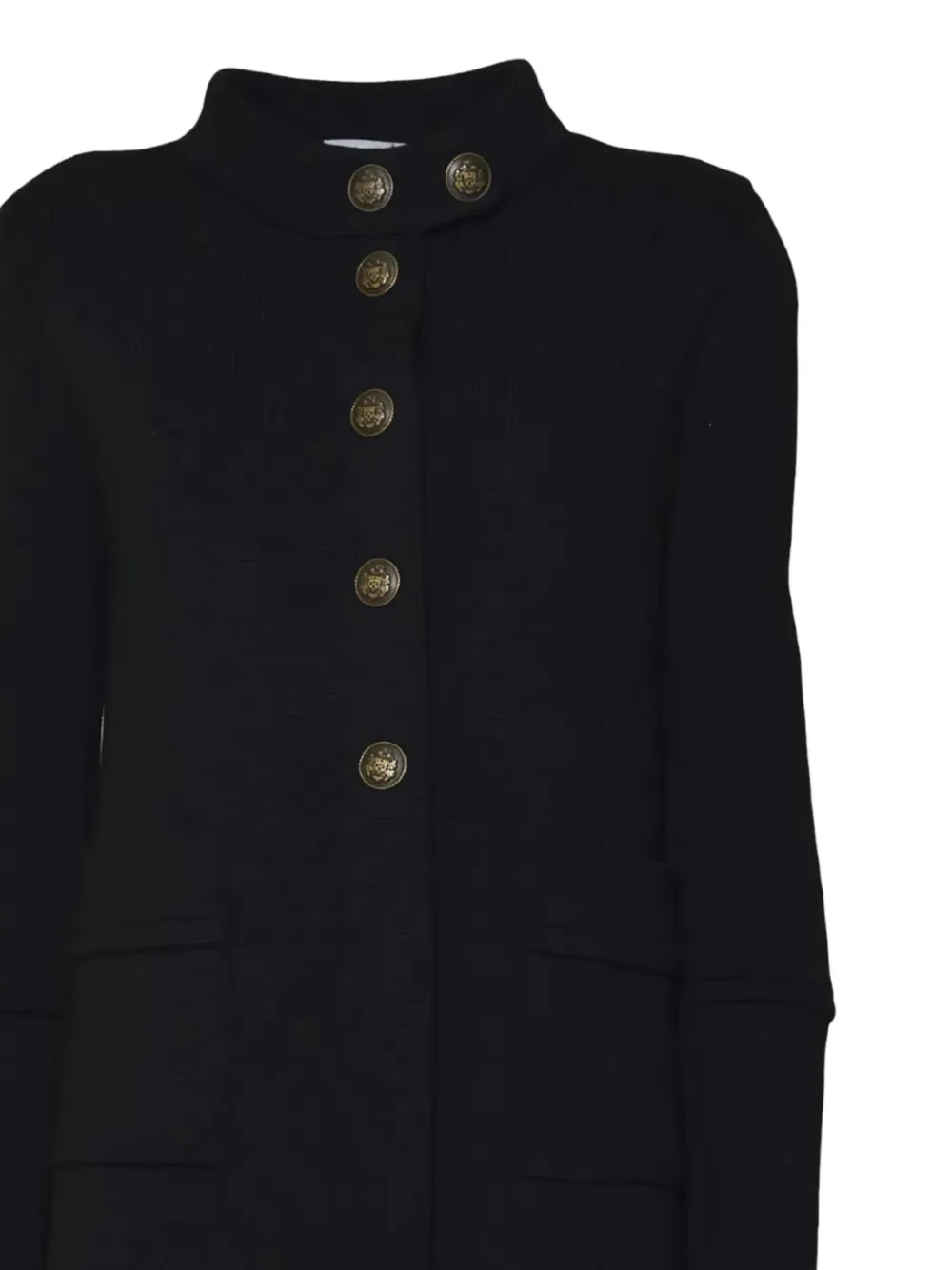 Charlott Long Black Wool Coat With Decorative Buttons And High Collar In Black