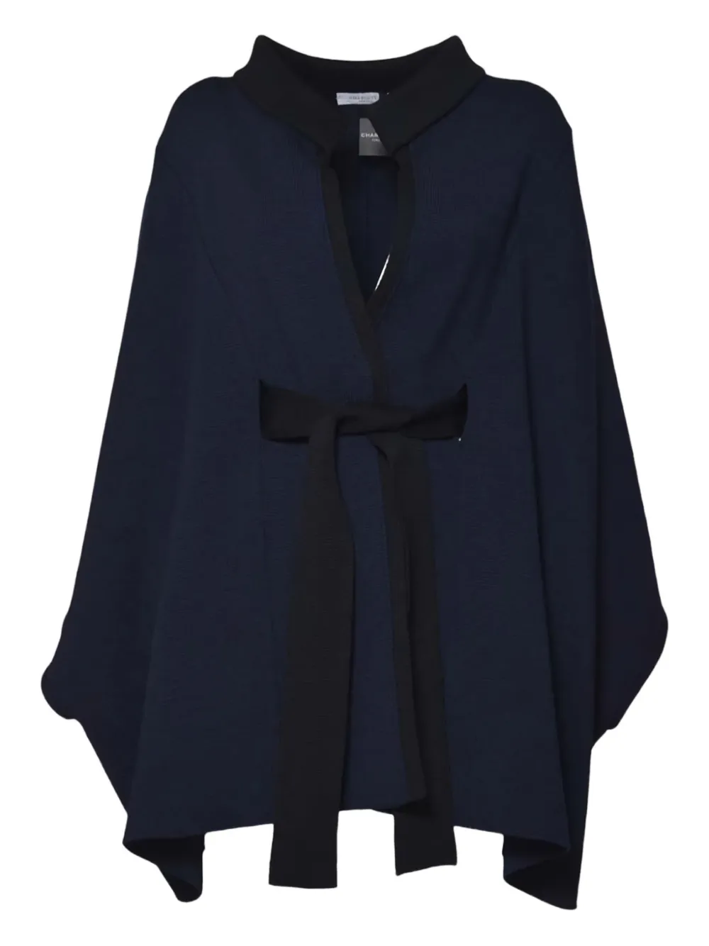 Charlott Navy Blue Cape-style Jacket With Bow Detail In Blue