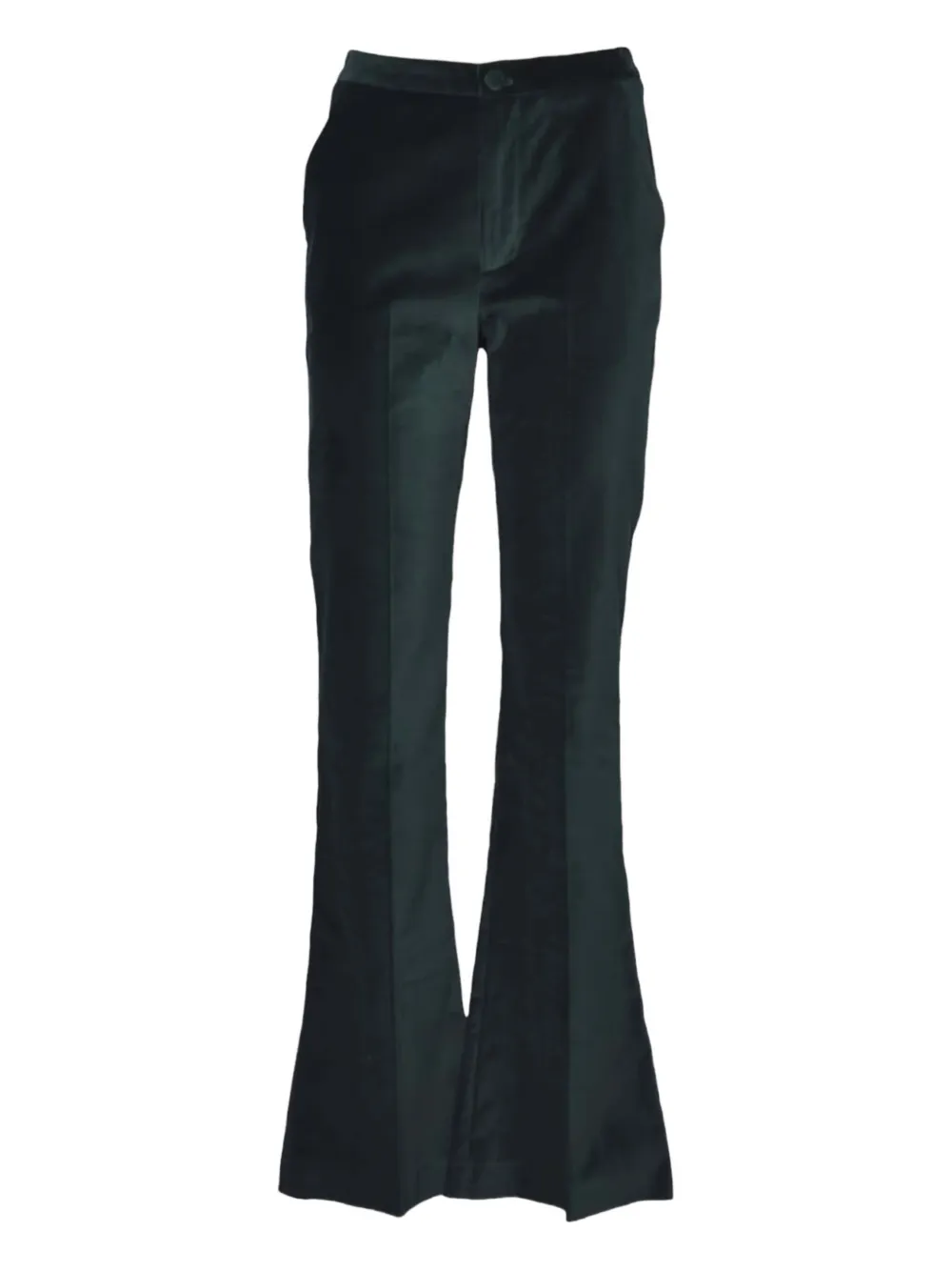 Merci High-waisted Fitted Flared Trousers With Polished Finish In Green