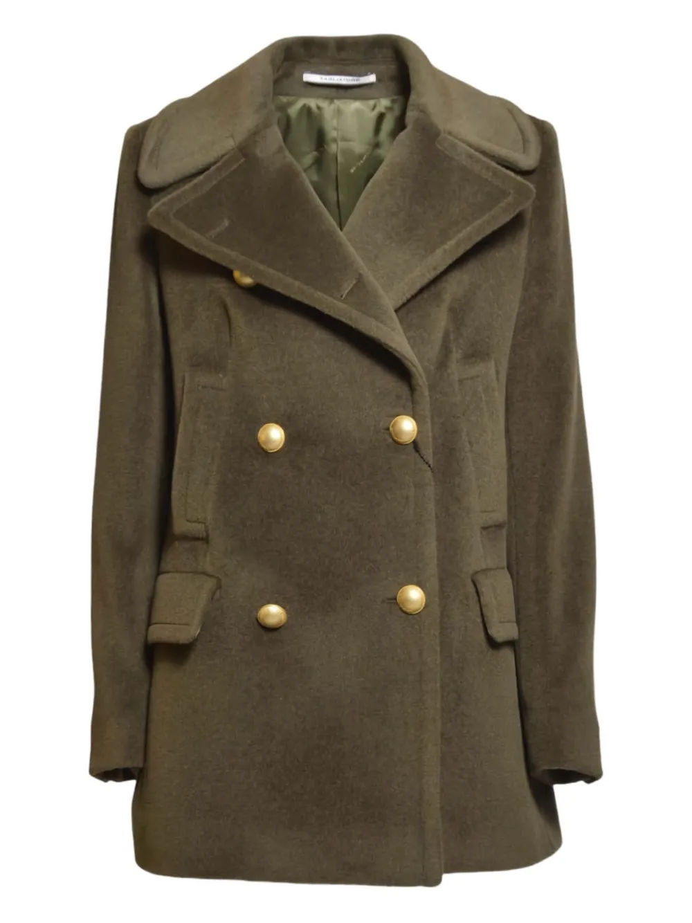 Tagliatore Structured Double-breasted Coat With Gold-tone Accents In Brown