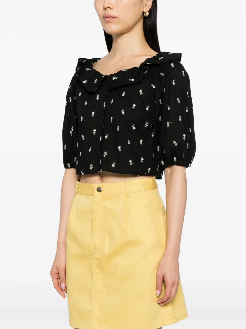 To B. By Agnès B. Floral-embroidered Blouse In Black