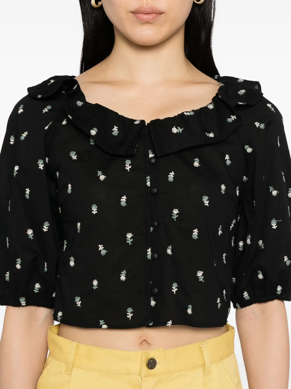 To B. By Agnès B. Floral-embroidered Blouse In Black