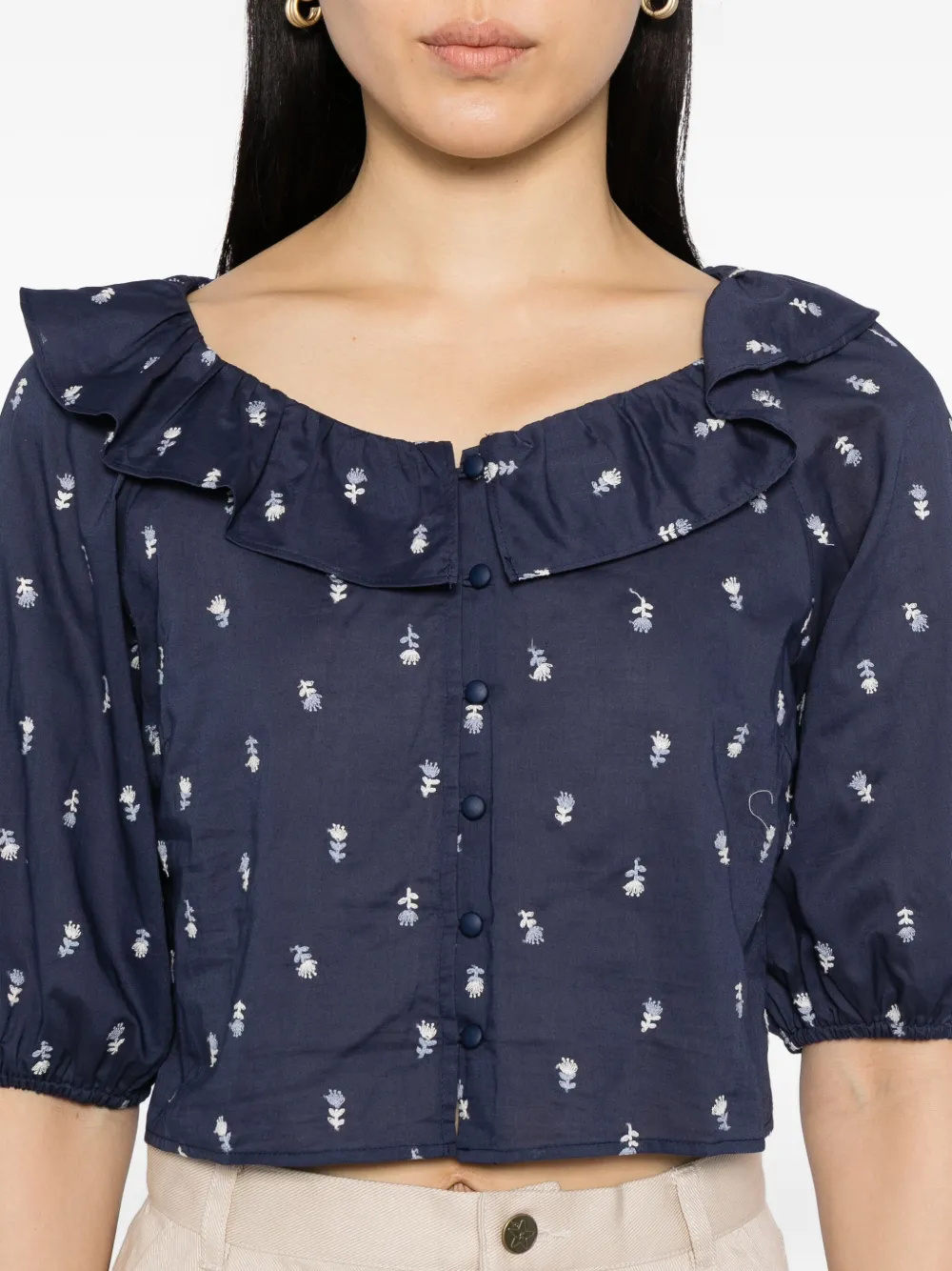 To B. By Agnès B. Floral-embroidered Blouse In Blue