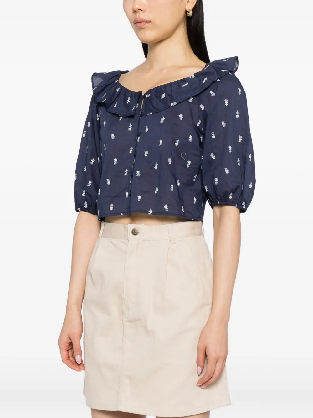 To B. By Agnès B. Floral-embroidered Blouse In Blue