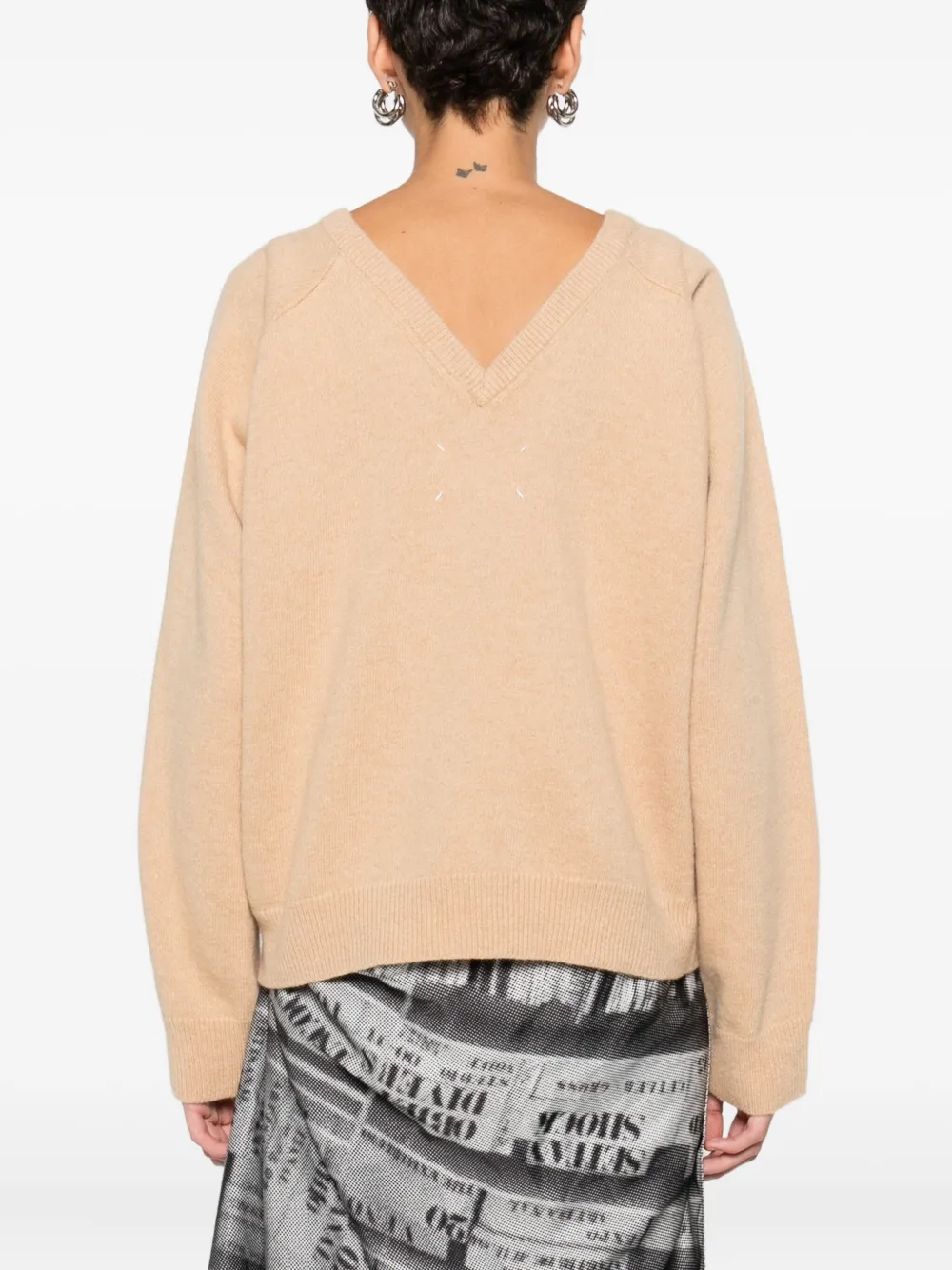 Maison Margiela V Back Neckline Wool Jumper Clothing In Neutral