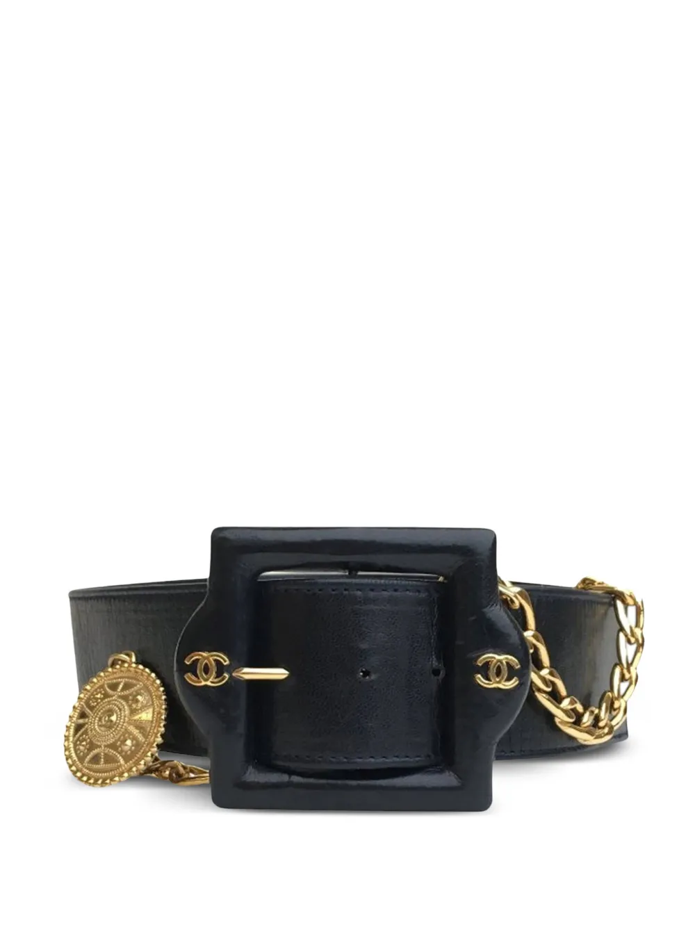 CHANEL Pre-Owned 1980-1990 Vintage Leather Chain belt - ブラック CHANEL Pre-Owned 1980-1990 Vintage Leather Chain belt - ブラック