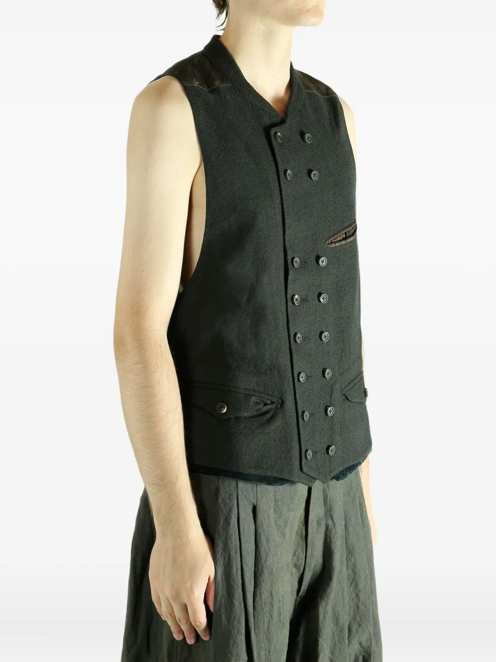 Ziggy Chen Wool Double-breasted Waistcoat In Gray