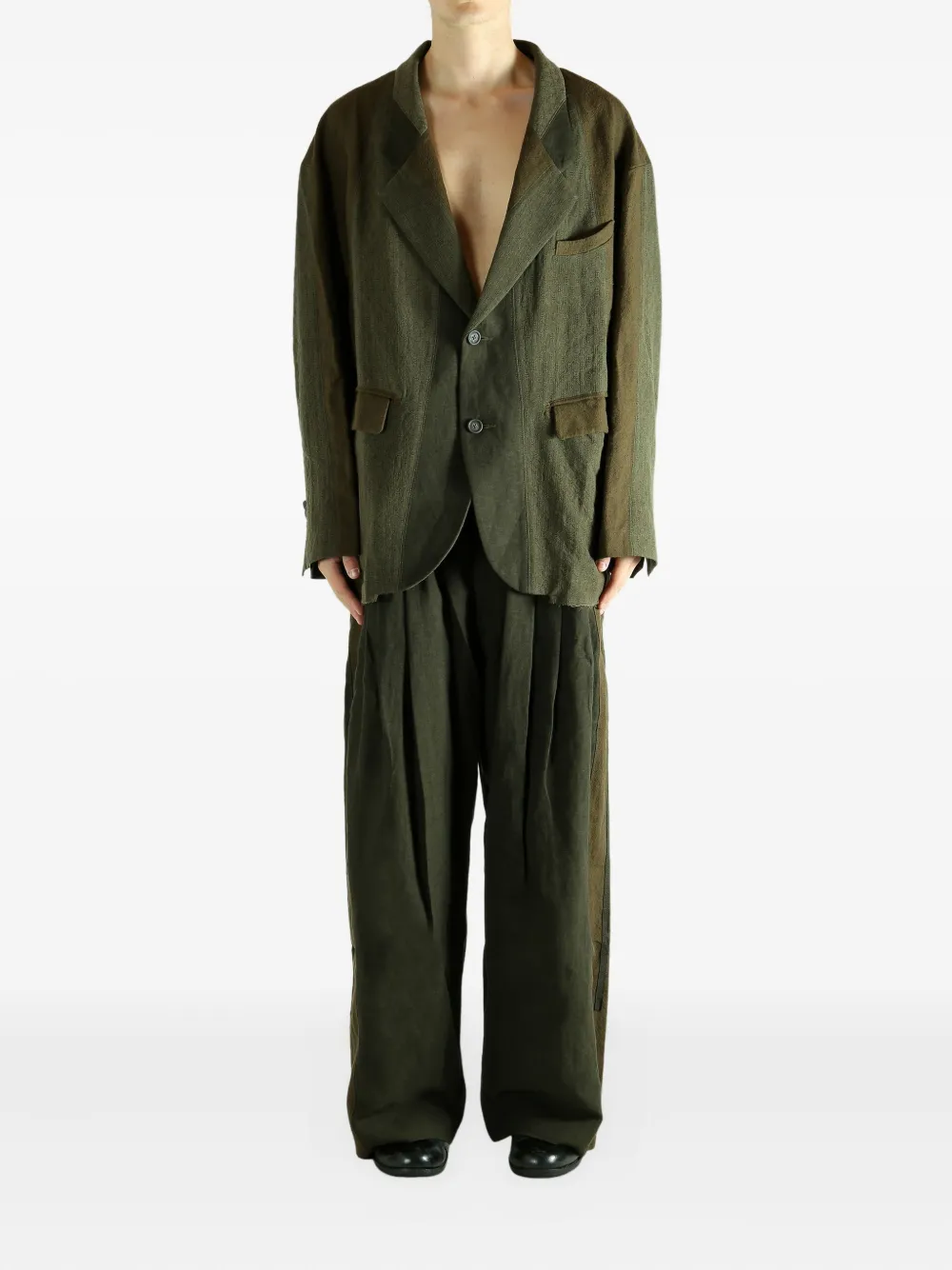 Ziggy Chen wool blend wide-leg trousers - Groen
