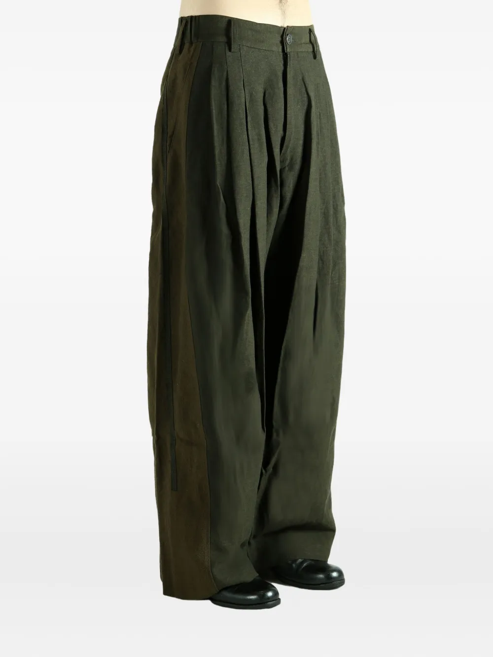 Ziggy Chen Wool Blend Wide-leg Trousers In Green