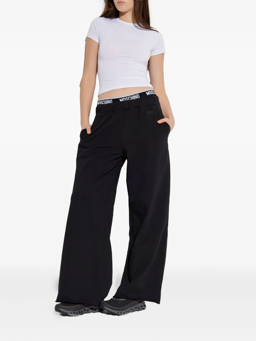 Moschino Logo-waistband Trousers In Black
