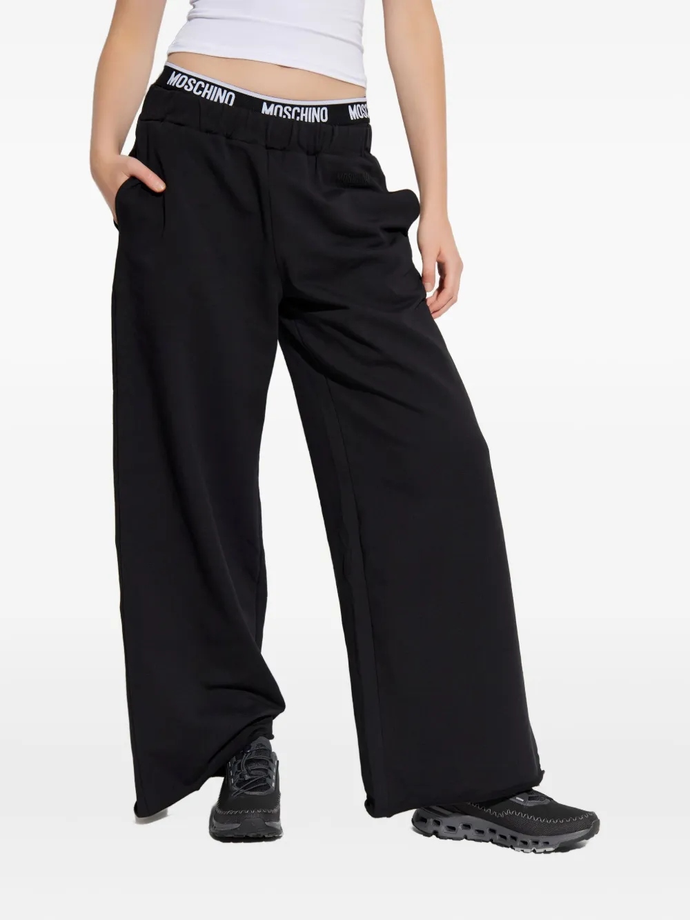 Moschino Logo-waistband Trousers In Black