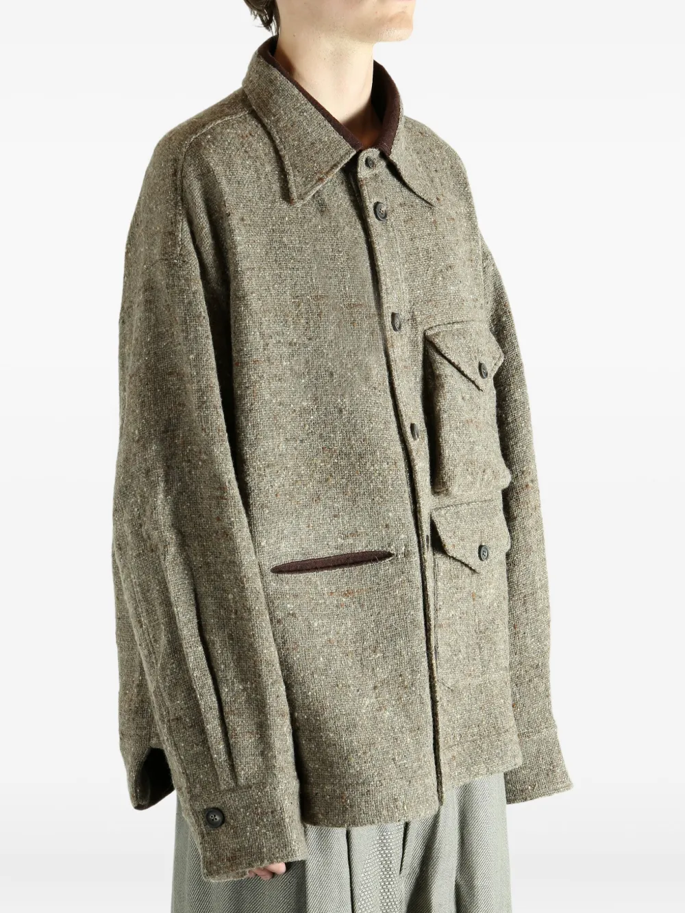 Ziggy Chen Wool Oversized Shirt In Green