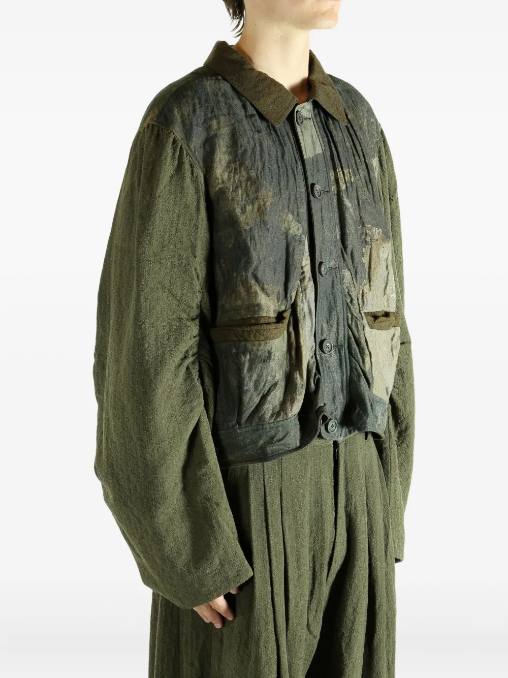 Ziggy Chen Buttoned Patch-pocket Jacket In Green