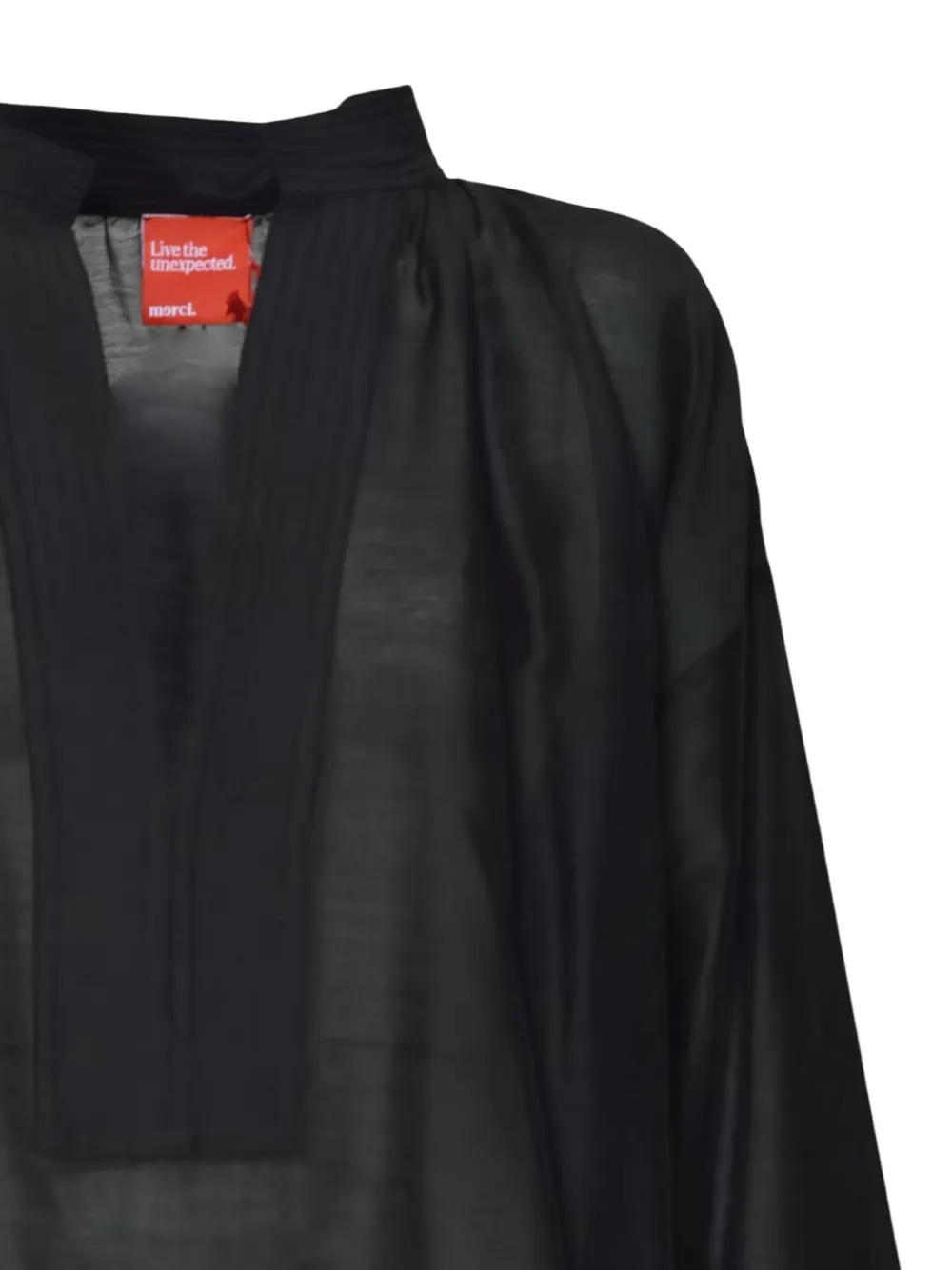 Merci Loose-fit Black Blouse With Deep V-neckline And Wide Placket In Black