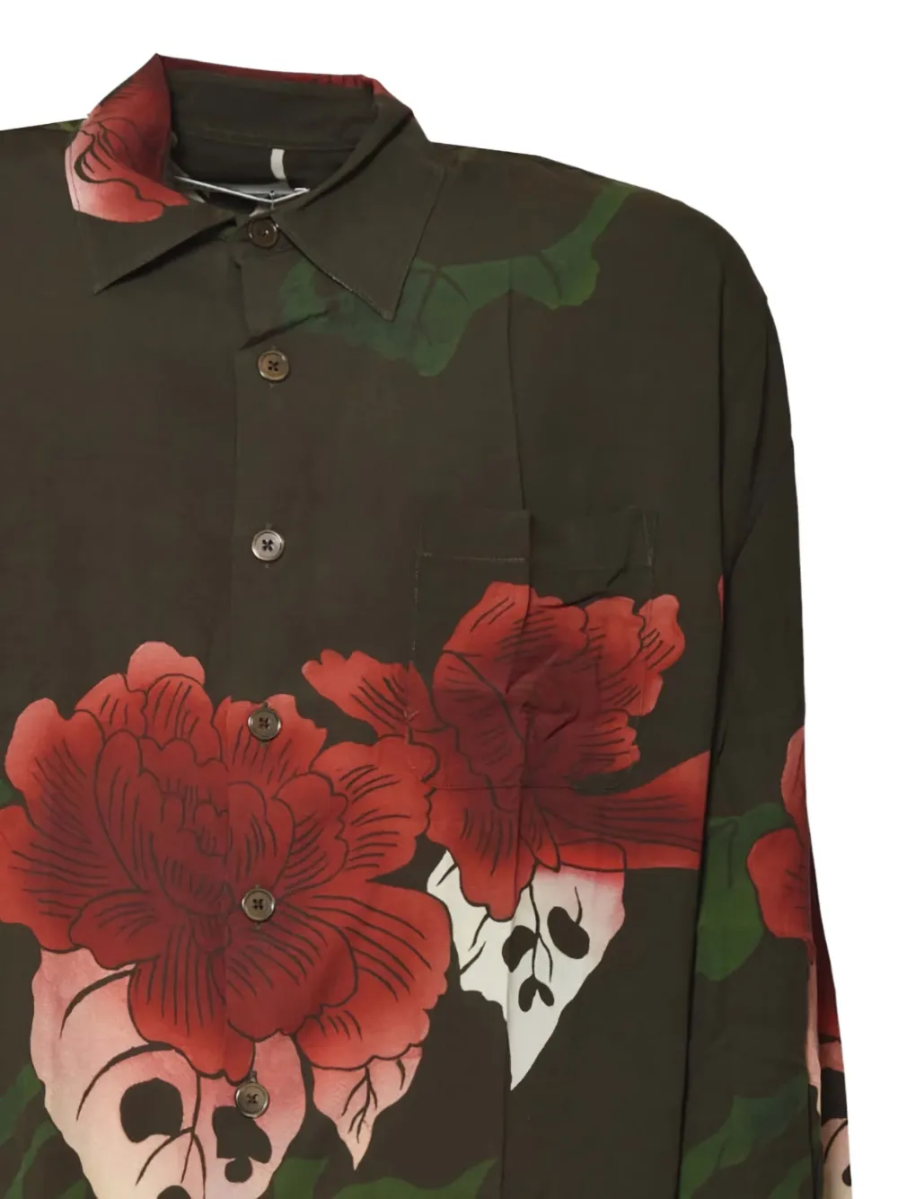 Our Legacy Dark Green Floral Print Long-sleeve Button-up Shirt In Green