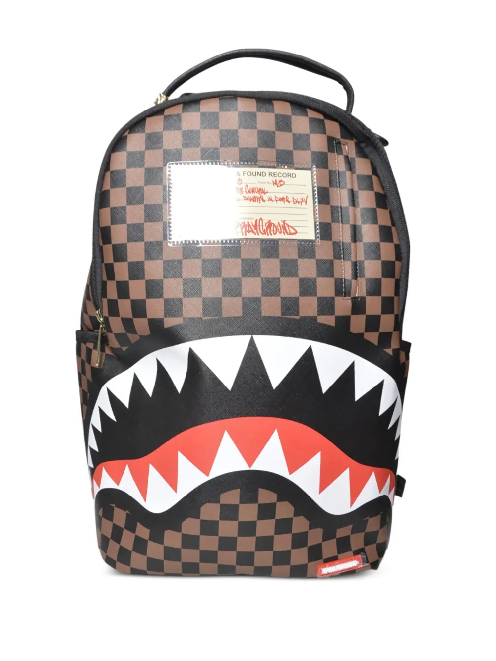 Sprayground checkerboard-pattern shark-detail backpack | Brown | Image 1