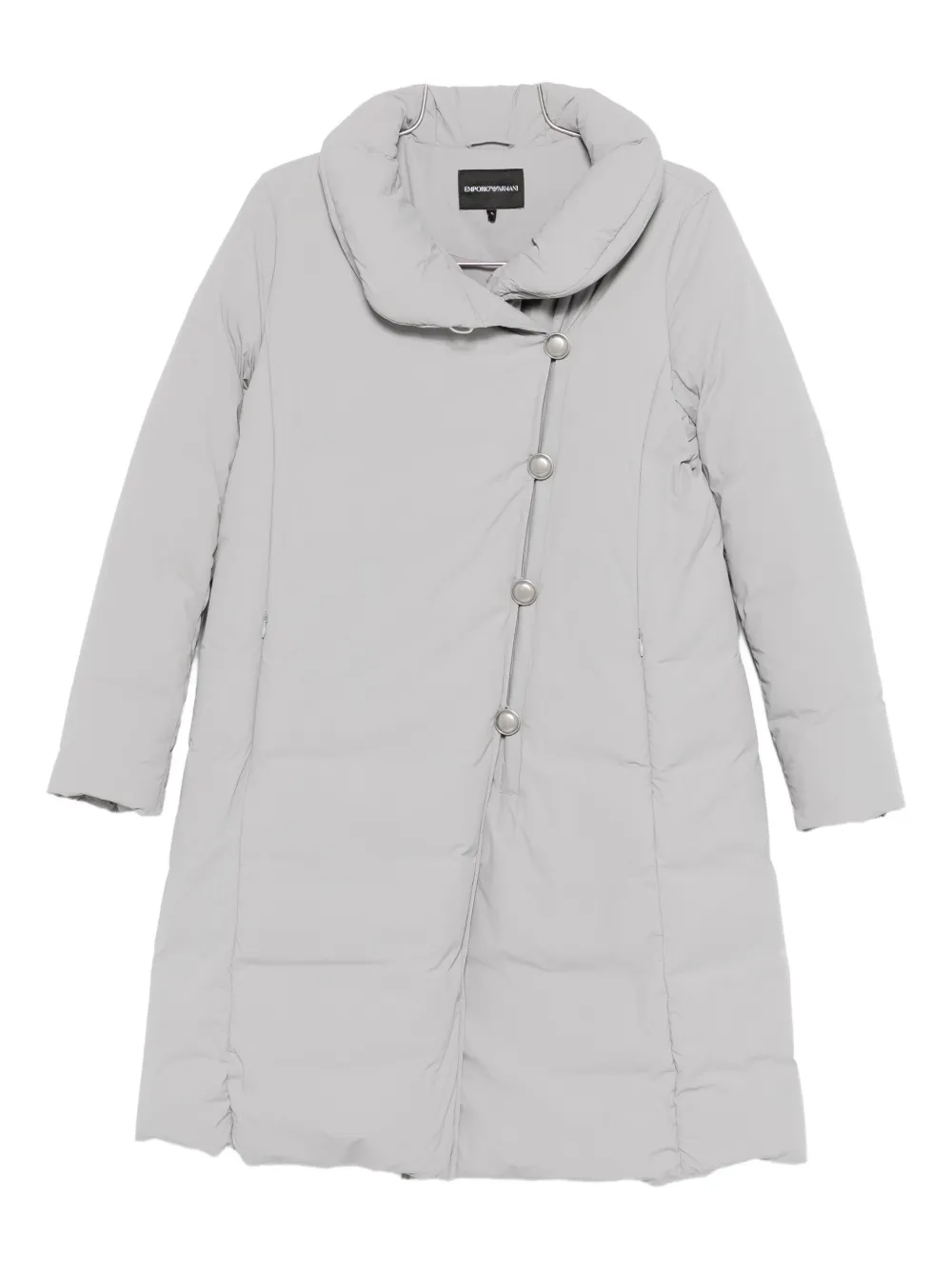 Emporio Armani Nylon Midi Down Jacket In Gray