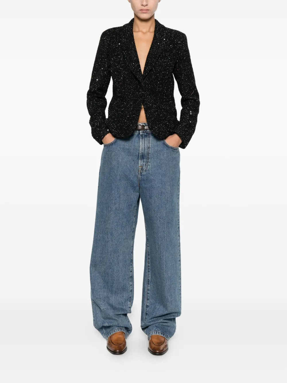 Emporio Armani Single-breasted Jacket Sparkling Finish In Black