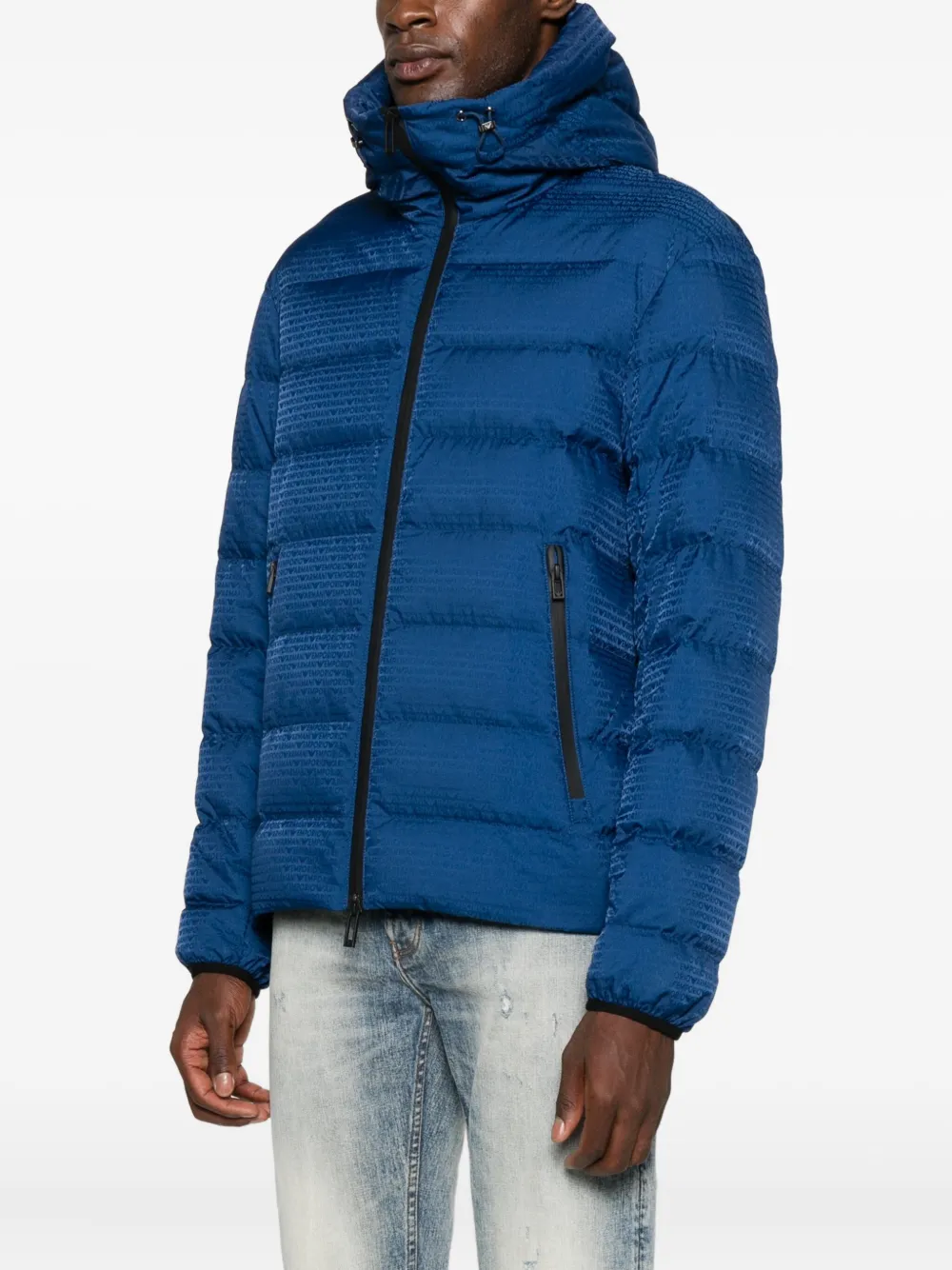 Emporio Armani Gevoerd jack met capuchon Blauw