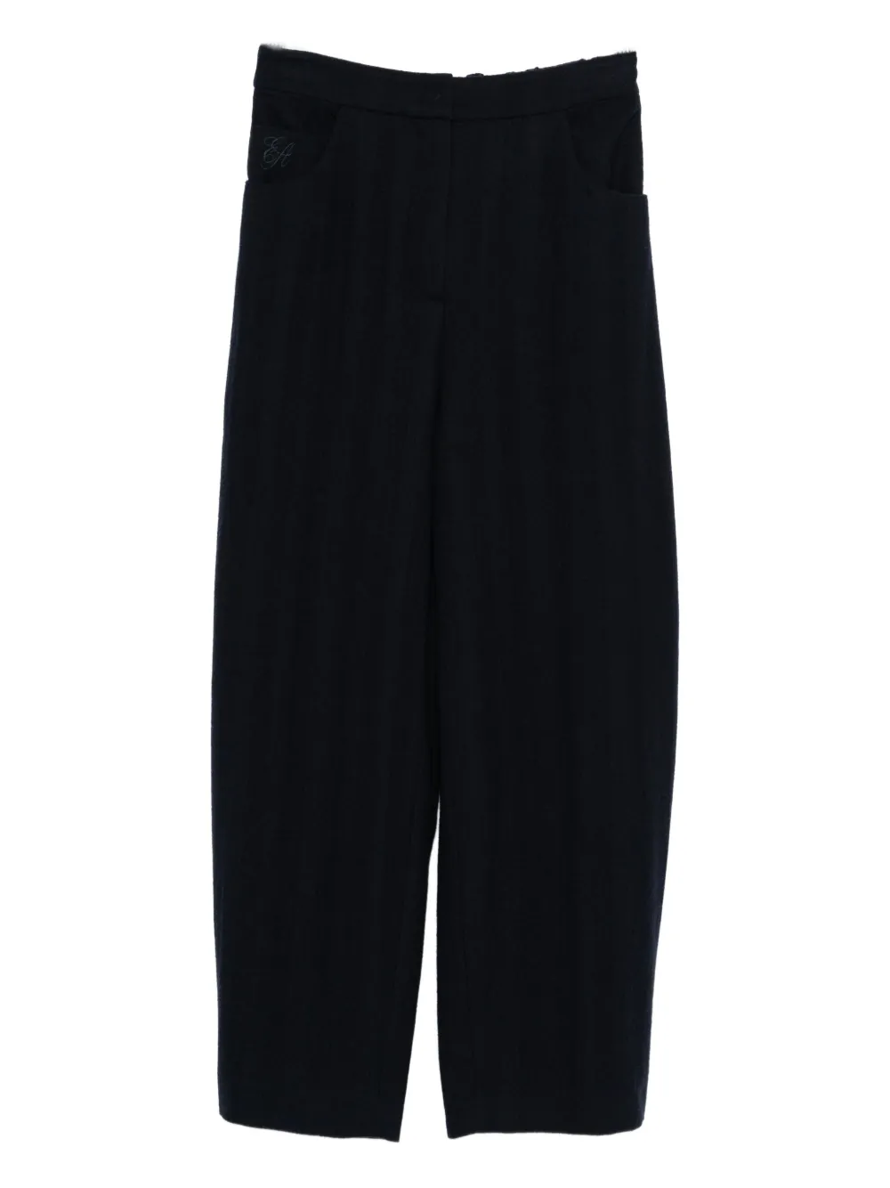 Emporio Armani Wool Trousers With Elasticated Waistband And Pockets In Blue