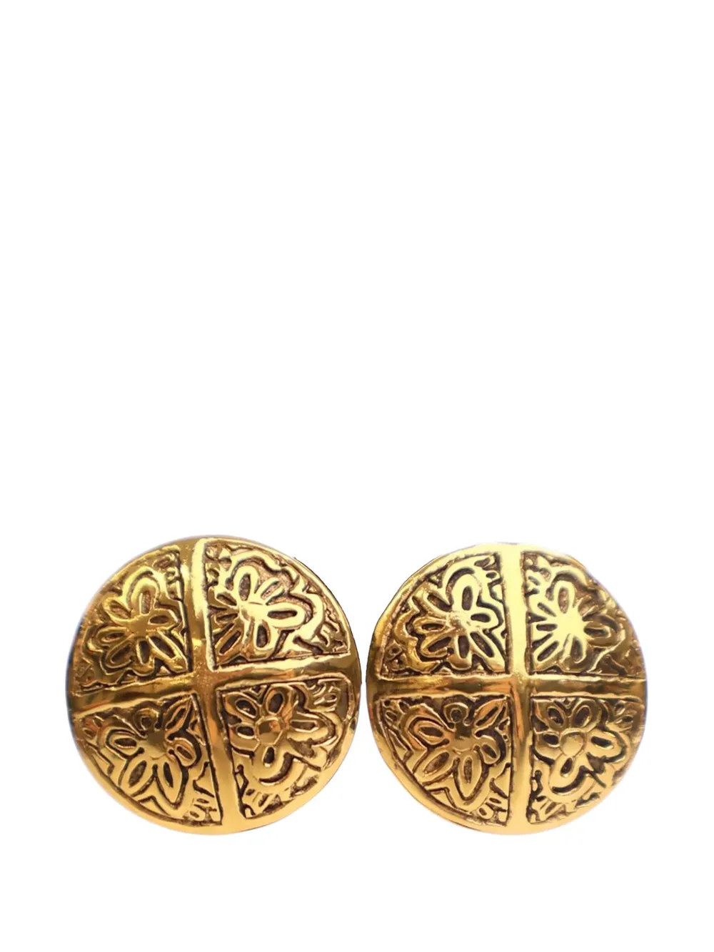 CHANEL Pre-Owned 20th Century Gold Plated Camellia Cross Dome Clip On CHANEL Pre-Owned 20th Century Gold Plated Camellia Cross Dome Clip On