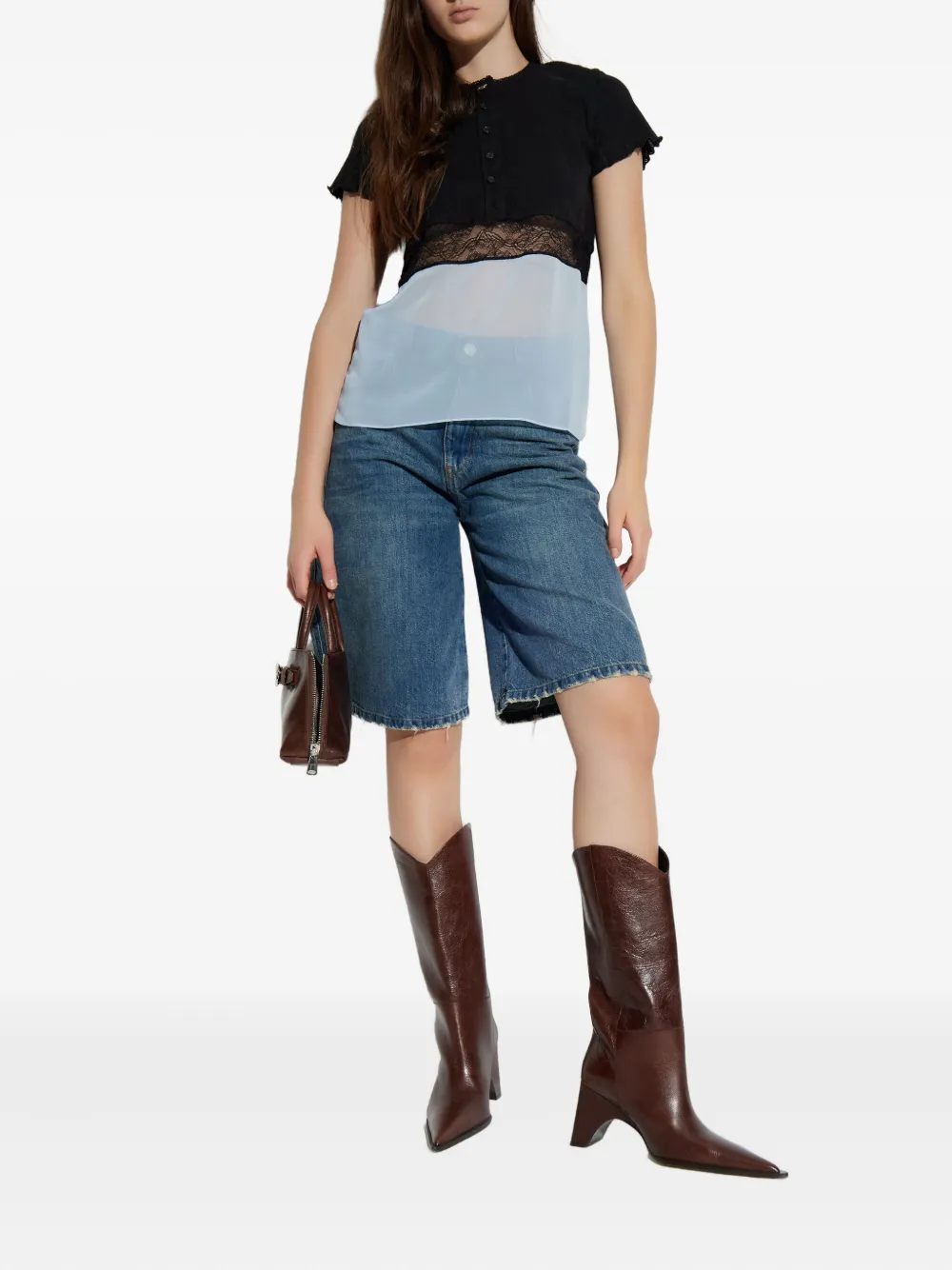 Coperni lace-panelled blouse - Zwart