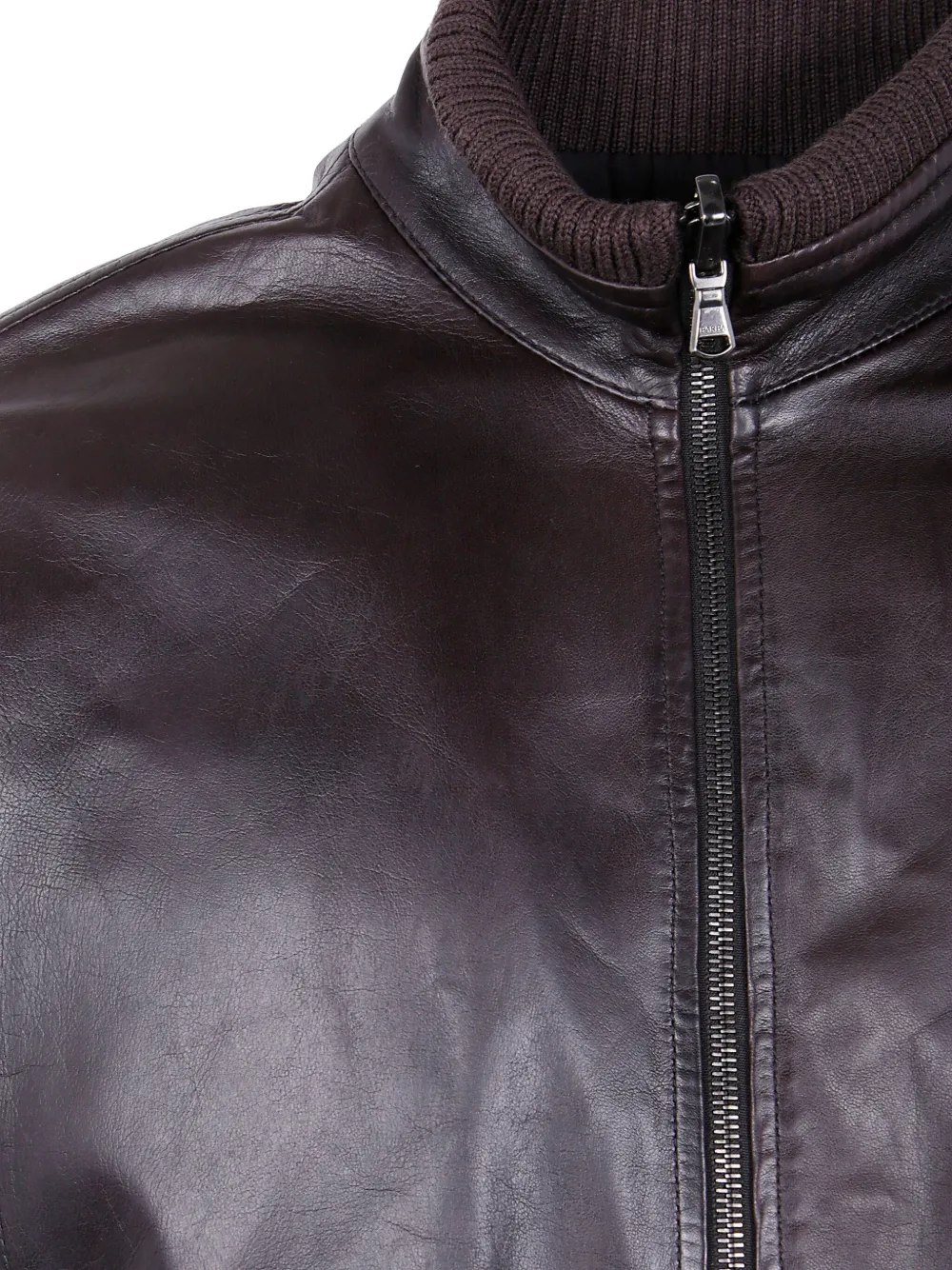 Barba Napoli Ribbed Leather Jacket In Brown