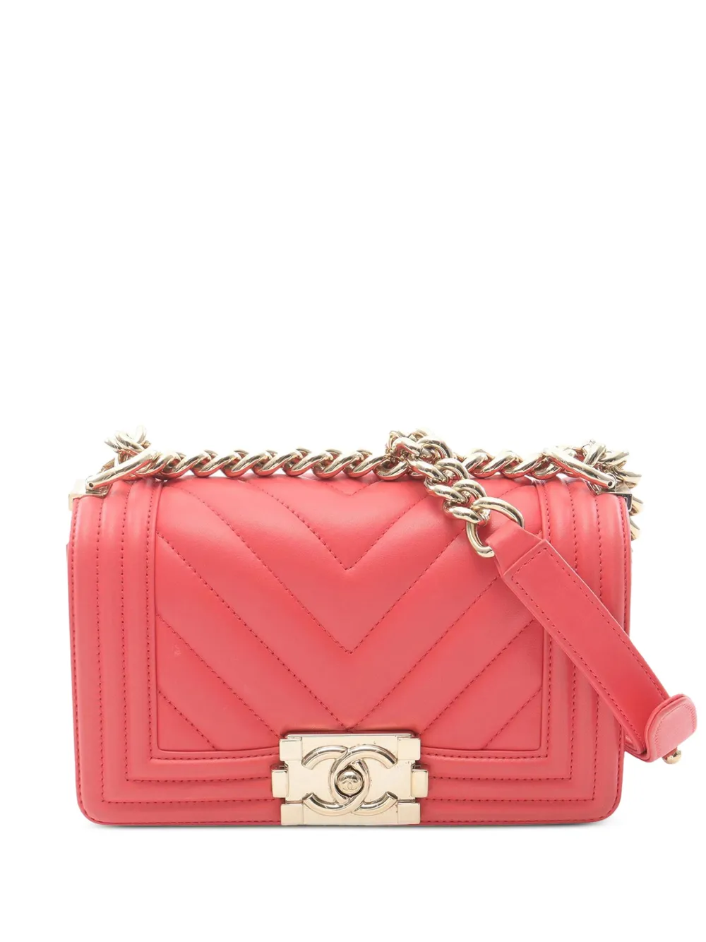 CHANEL Pre-Owned 2019 スモール シェブロン ラムスキン ボーイフラップ ショルダーバッグ - ピンク