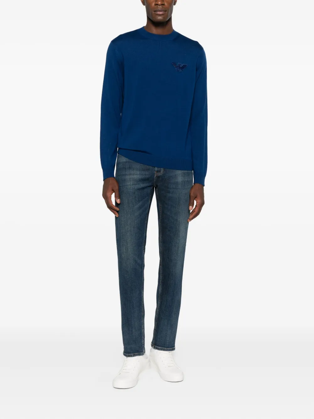 Emporio Armani Trui met geborduurd logo en ronde hals - Blauw