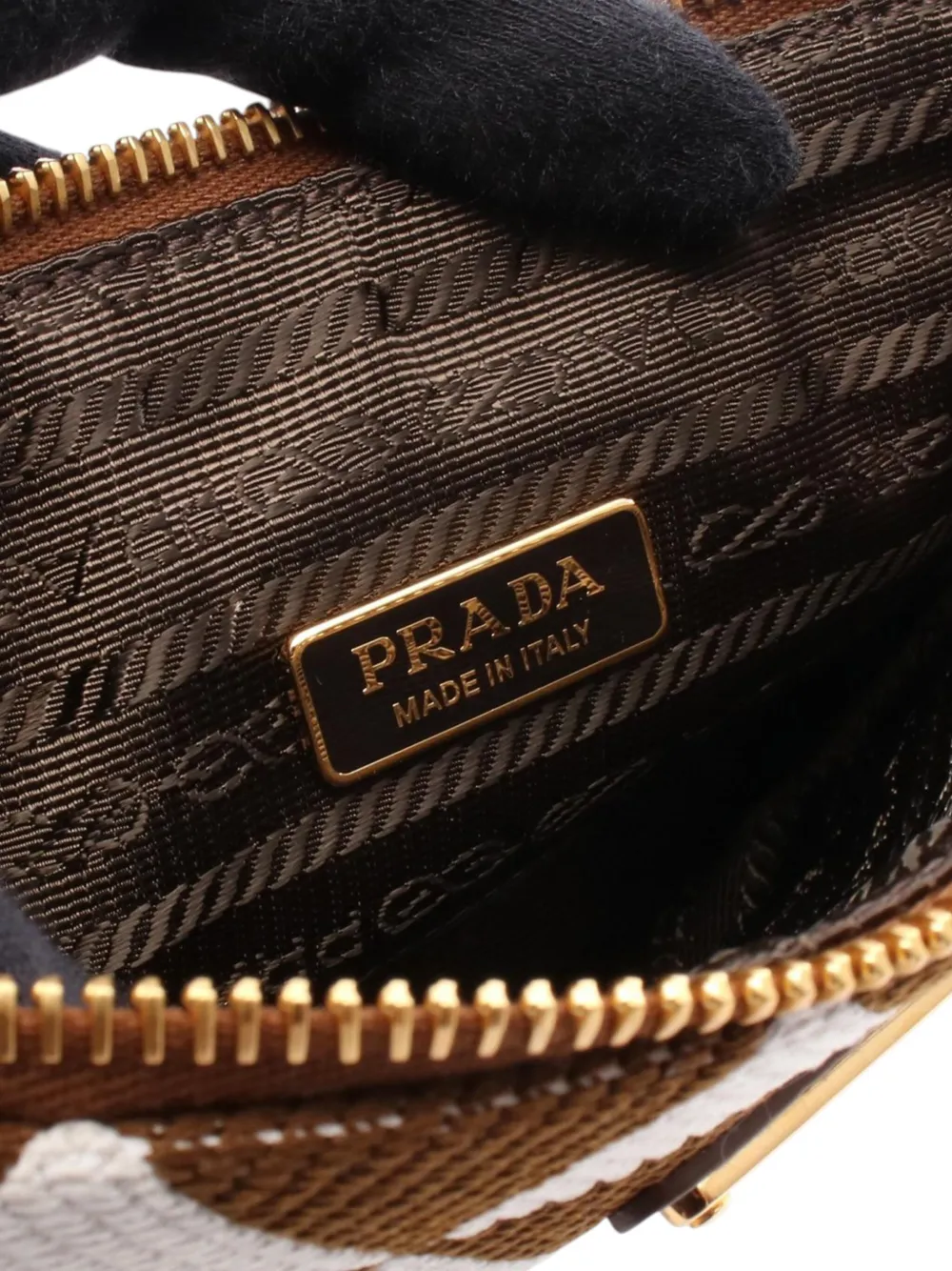 Pre-owned Prada 2013-2025 Mini Triangolo Jacquard Triangle Symbole Shoulder Bag In Brown