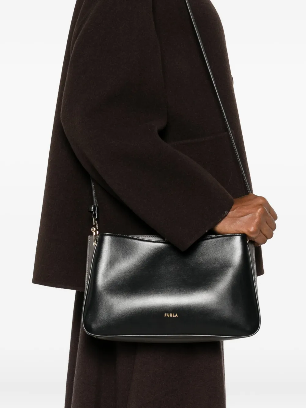 Furla Medium Agata Leather Cross Body Bag In Black