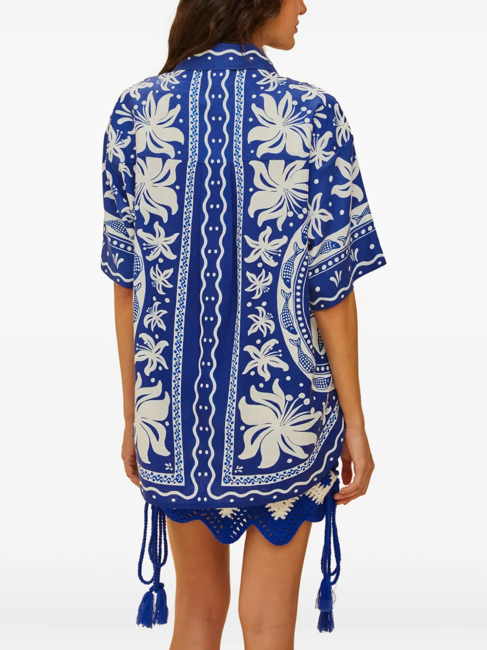 Farm Rio Floral Print Shirt In Blue