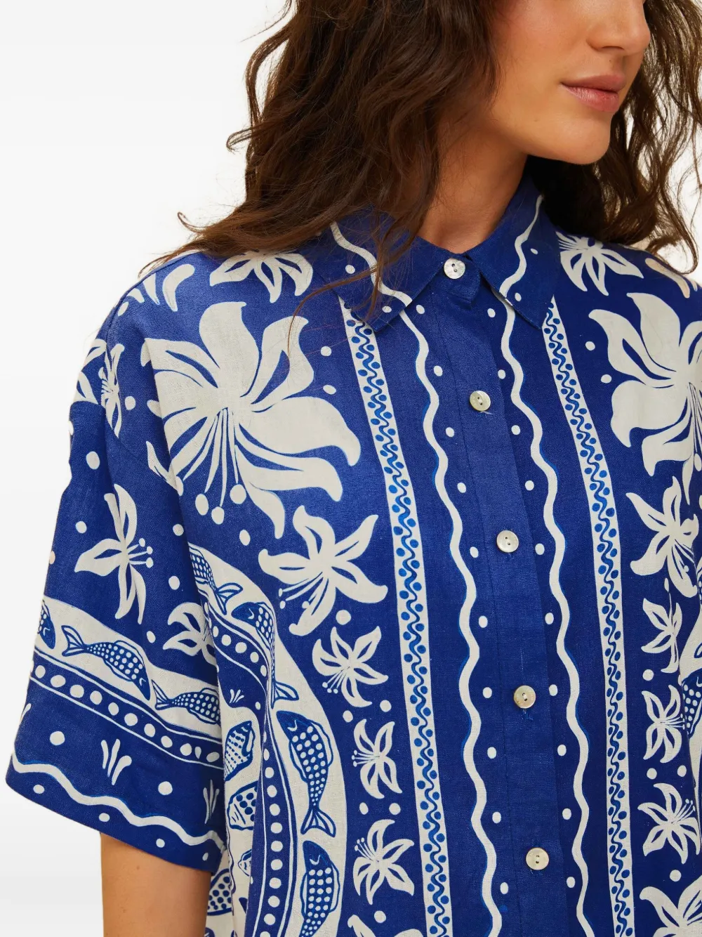 Farm Rio Floral Print Shirt In Blue