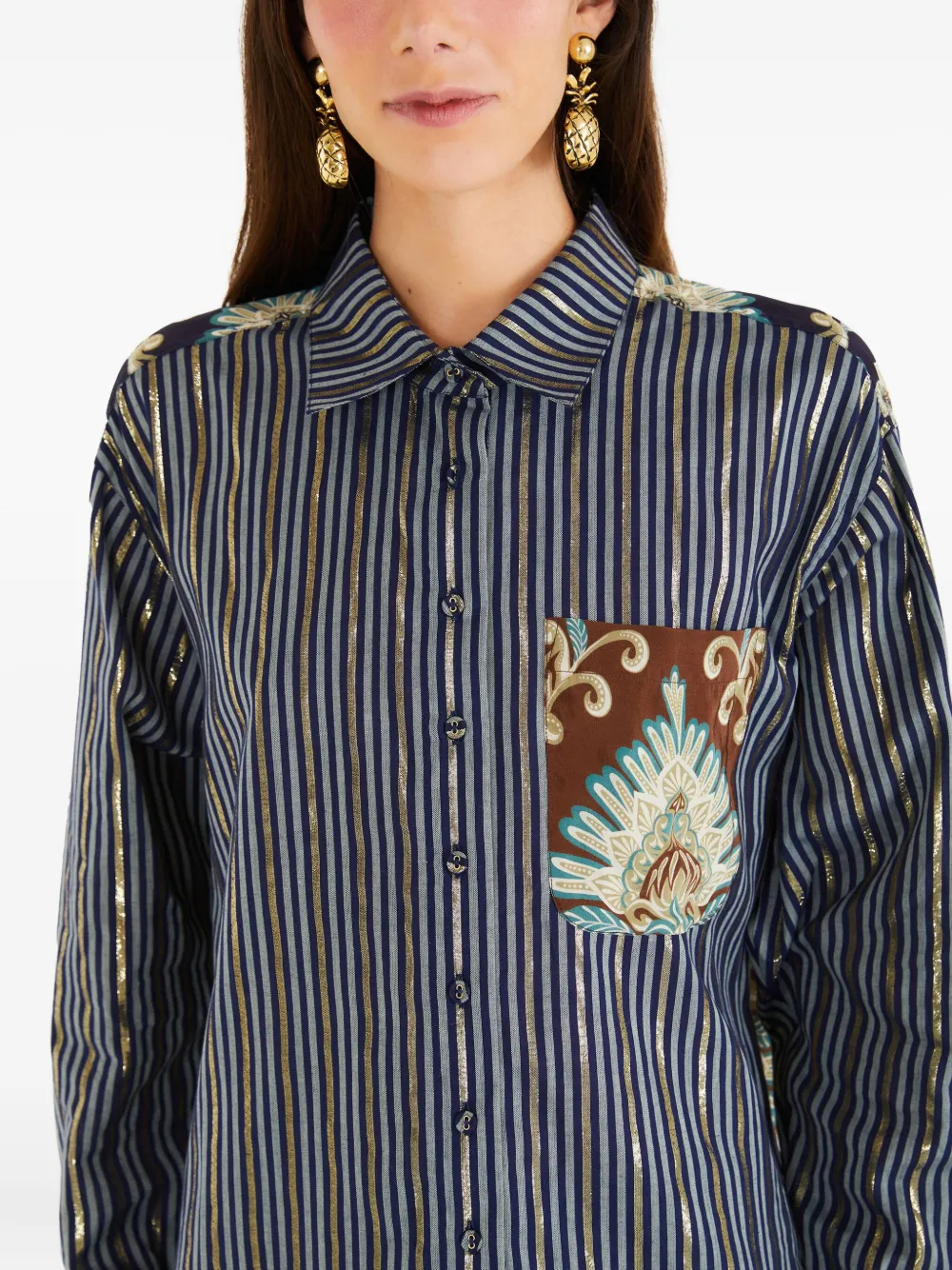 Farm Rio Striped Pocket Shirt In Multi