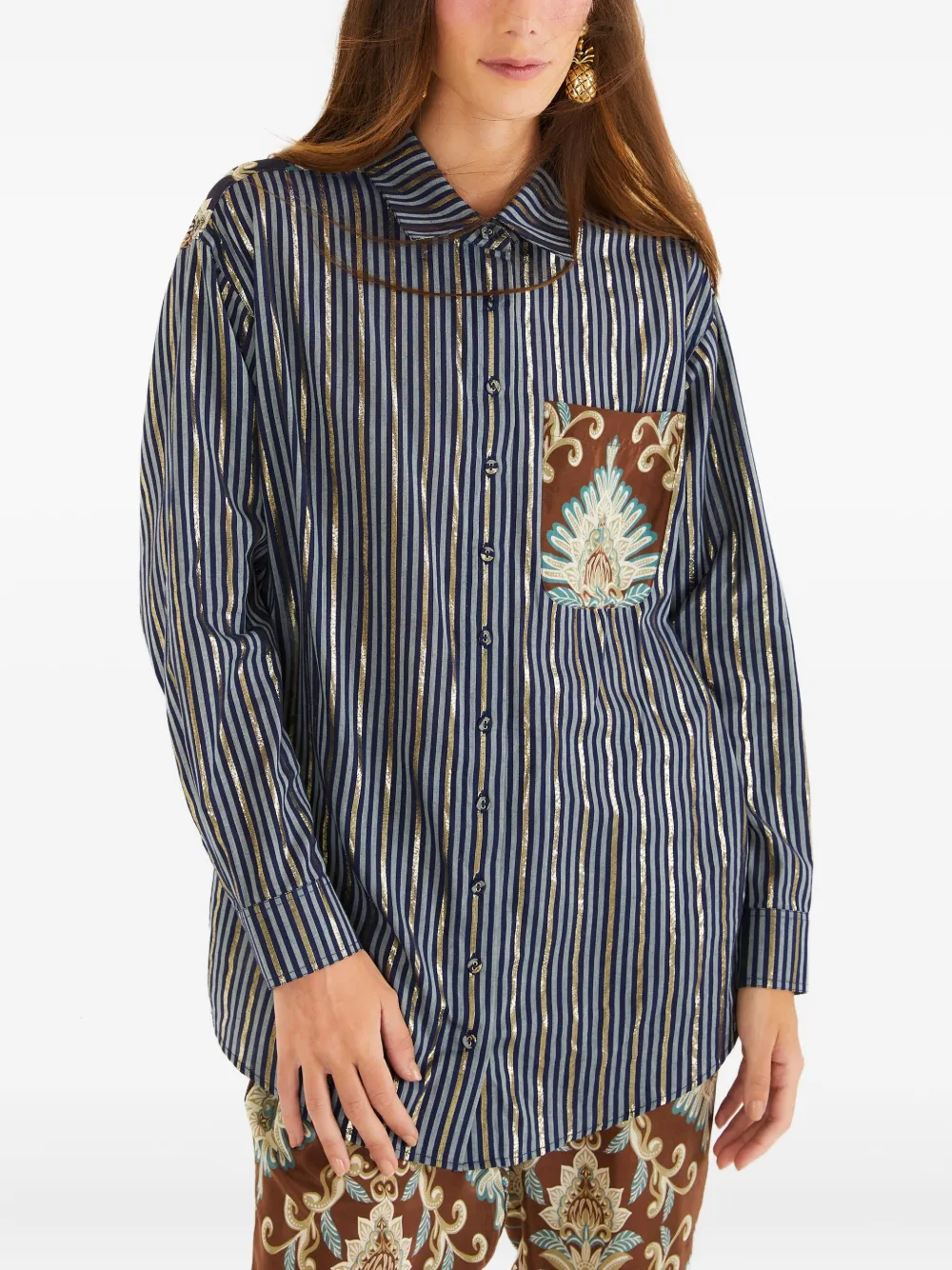 Farm Rio Striped Pocket Shirt In Multi