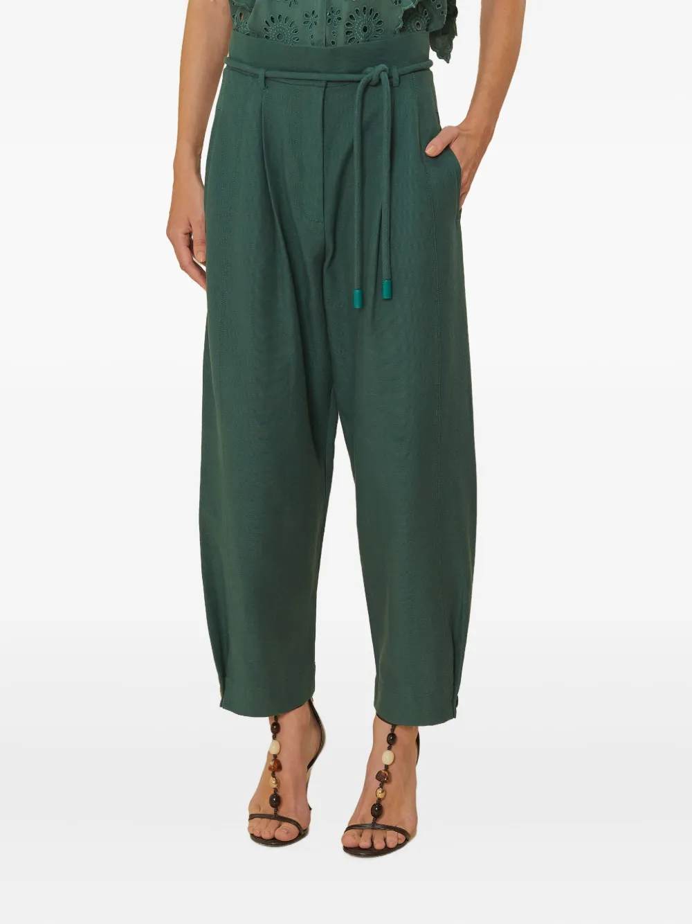 FARM Rio drawstring pleated trousers | Green | Image 1