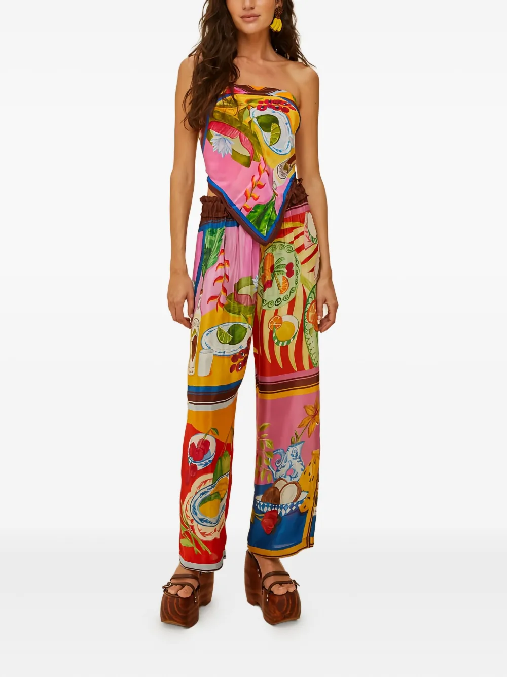 FARM Rio ruffled printed trousers - Roze