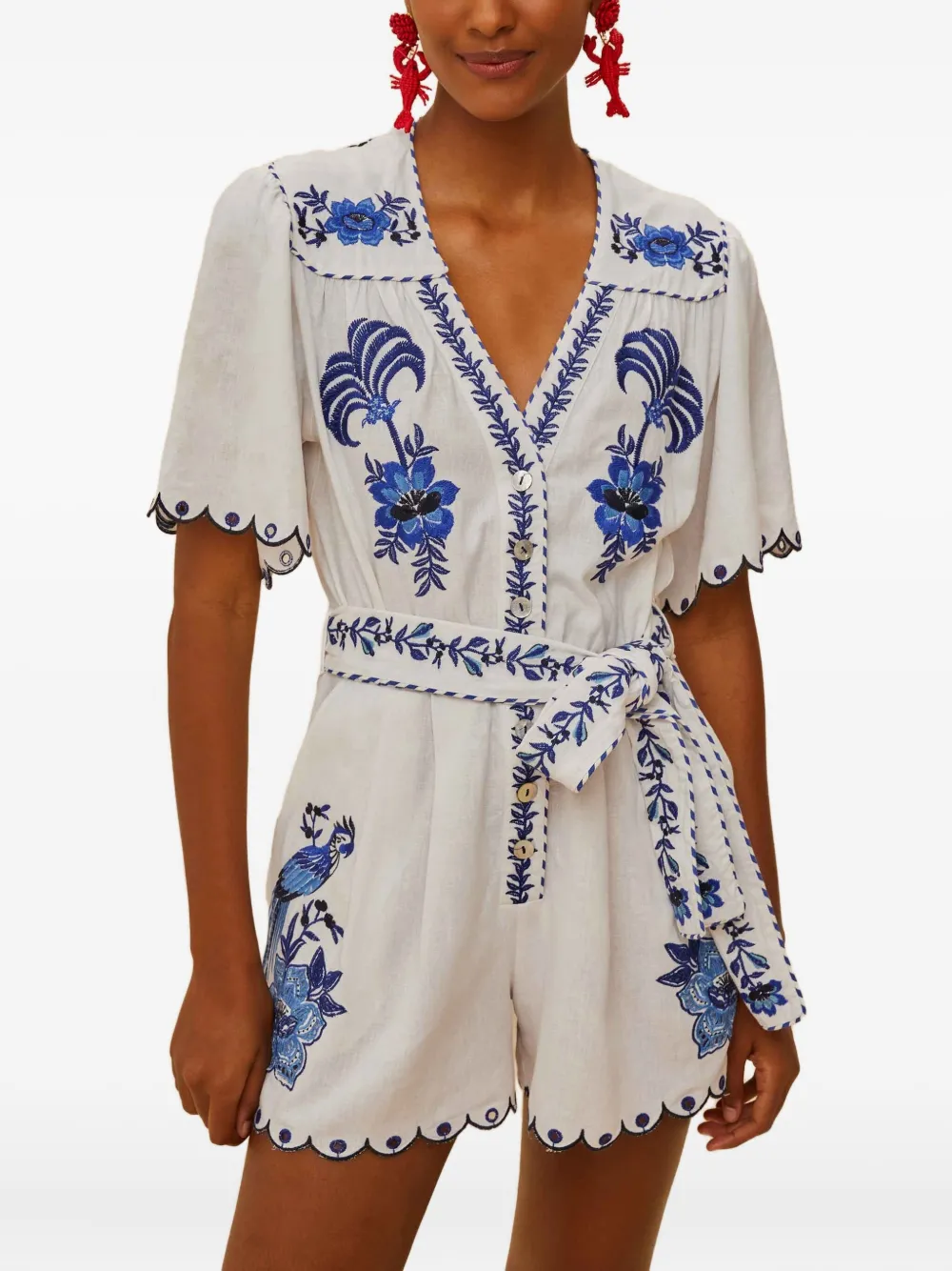 FARM Rio floral-embroidered jumpsuit - Bianco