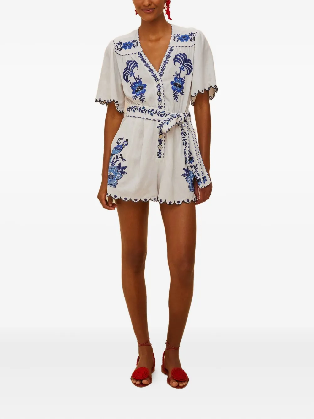 FARM Rio floral-embroidered jumpsuit - Wit