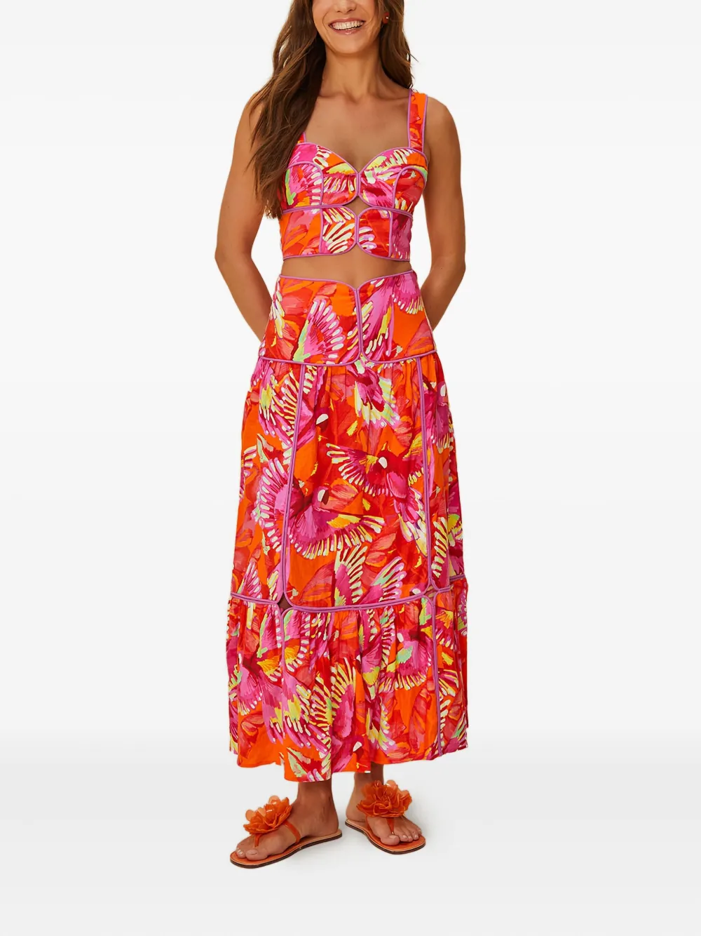 FARM Rio flying birds print midi skirt - Oranje