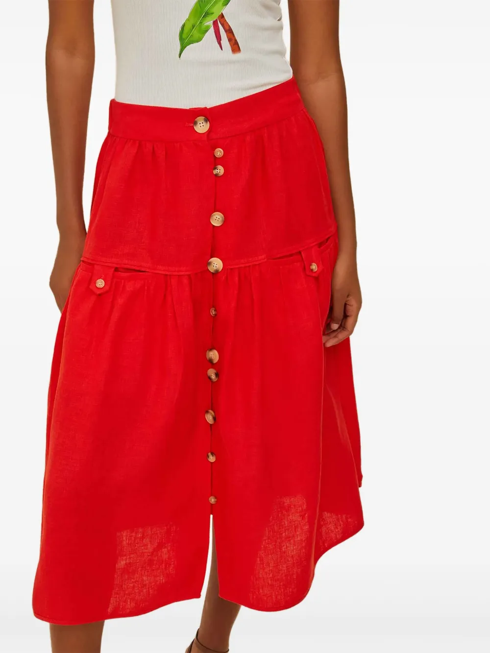 FARM Rio Gelaagde midi-rok met knopen Rood