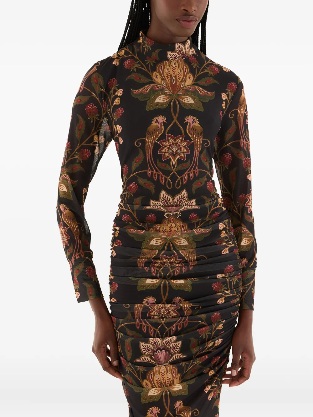 FARM Rio ruched floral midi dress - Nero