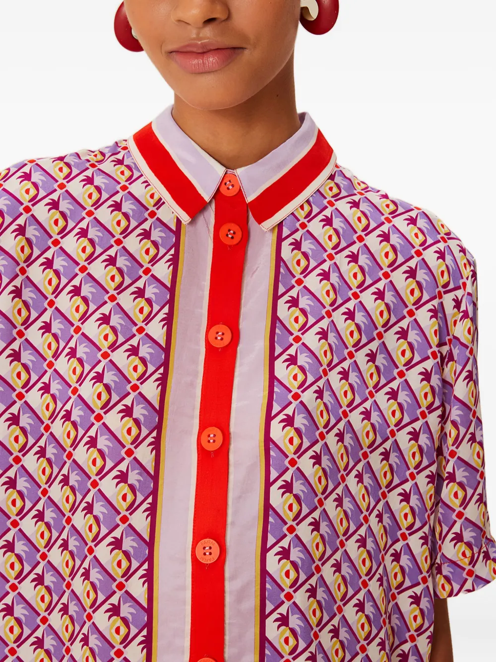 FARM Rio Blouse met knopen en grafische ananasprint Paars