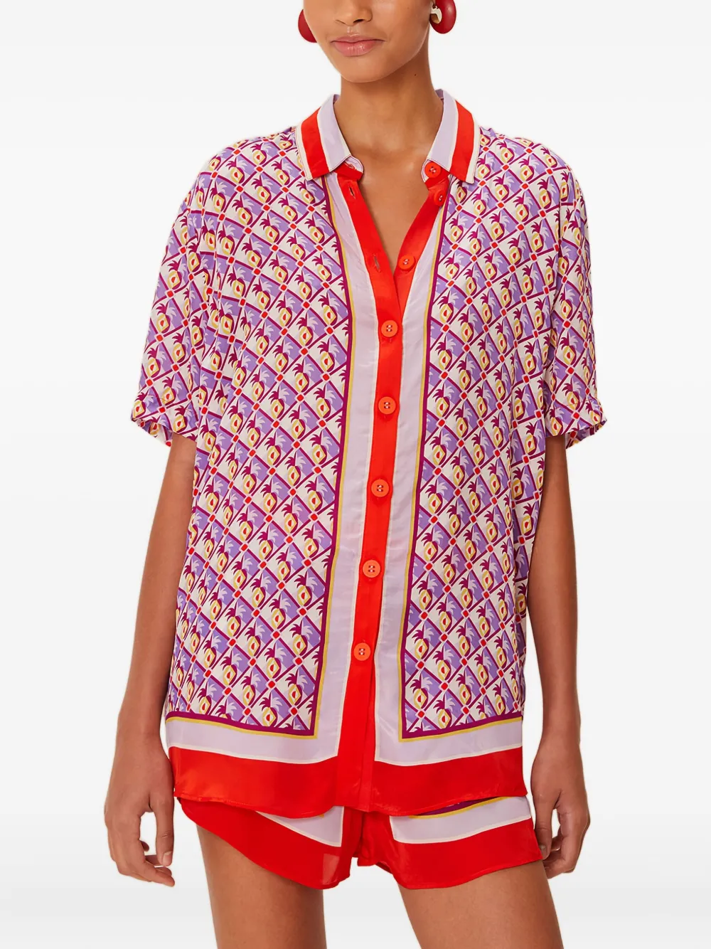 FARM Rio Blouse met knopen en grafische ananasprint Paars