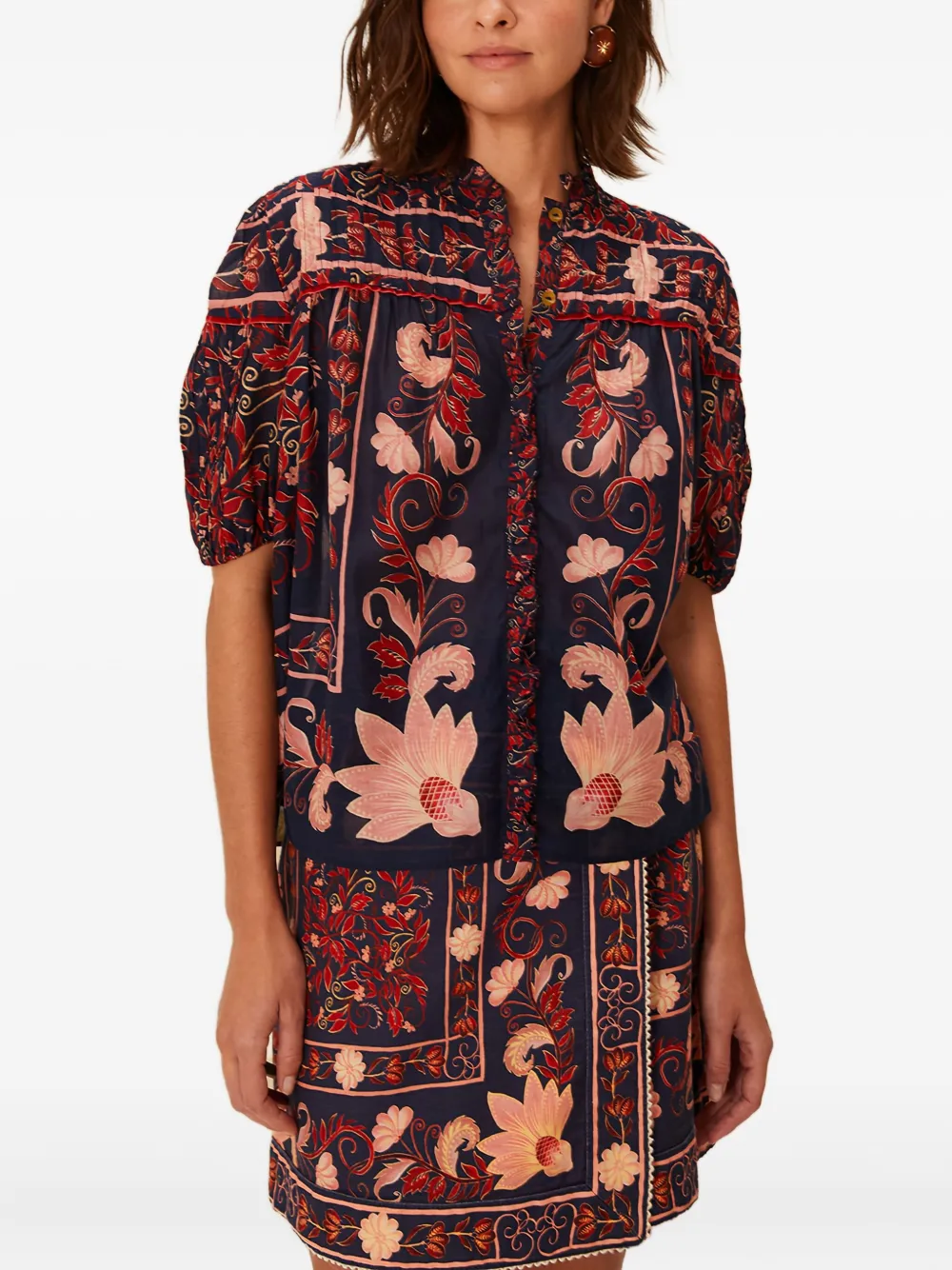FARM Rio floral buttoned top - Blu