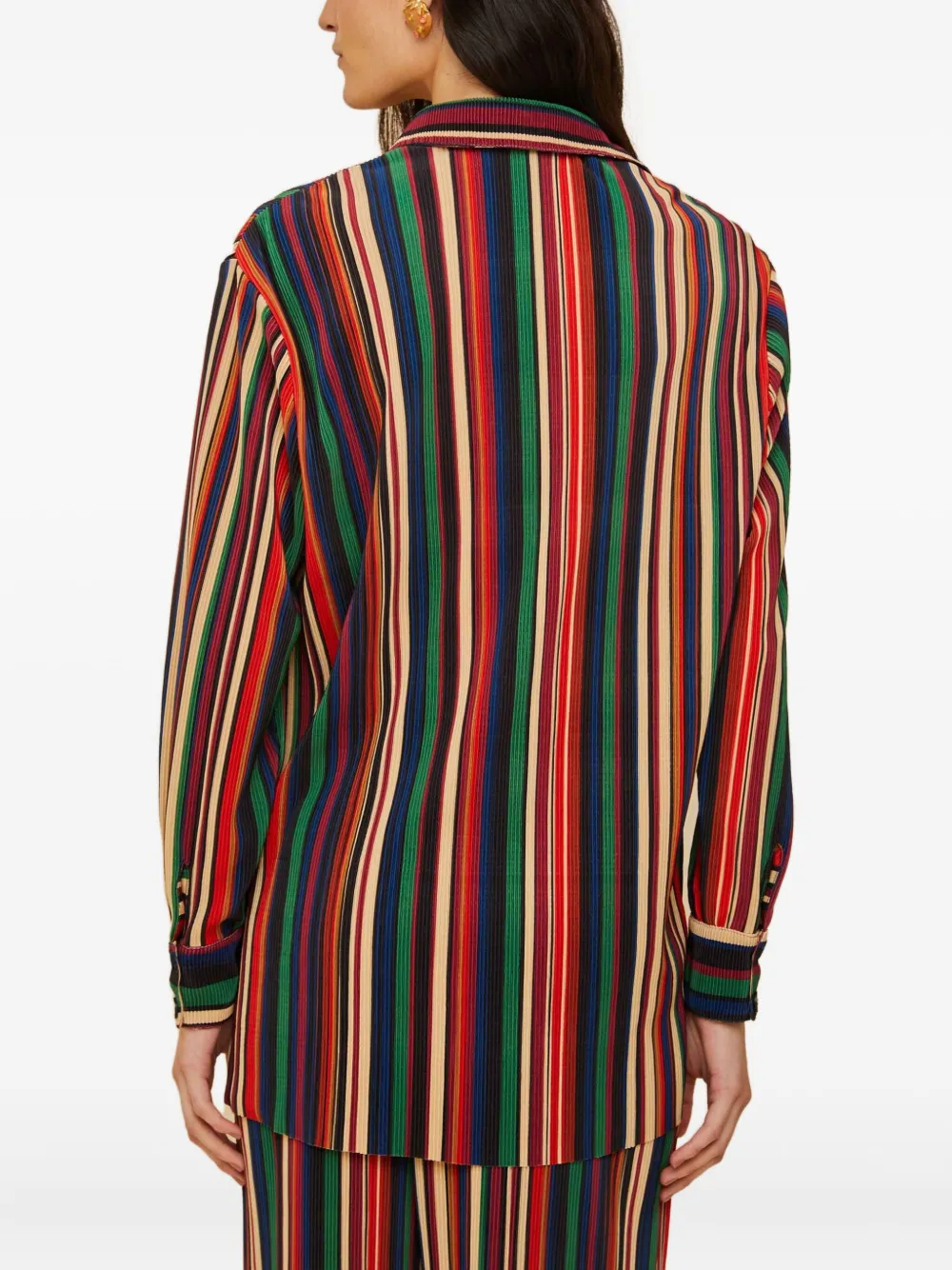 Farm Rio Multicolor Pipa Stripes Pleated Shirt In Blue