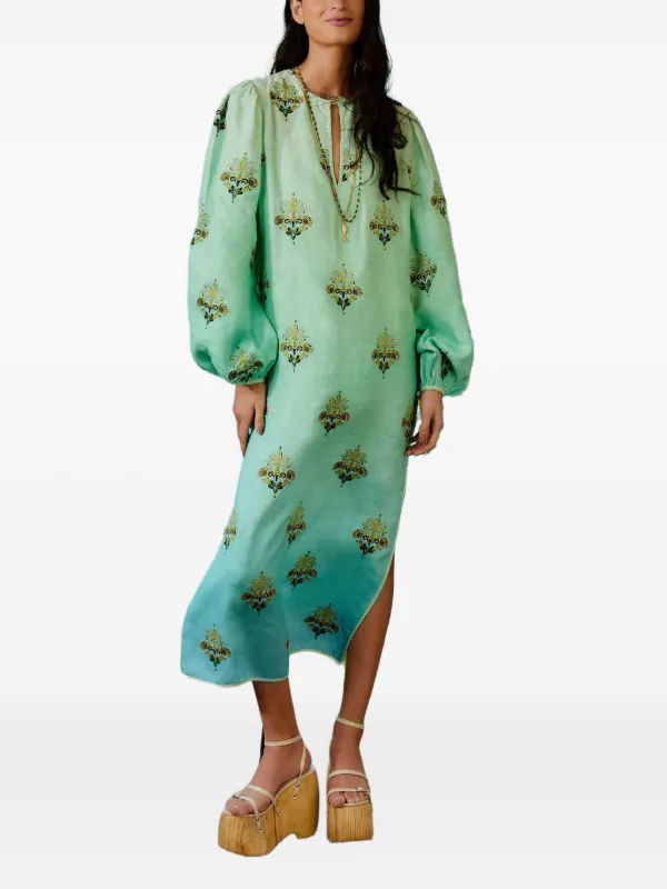 FARM Rio long-sleeves Midi Dress | Green | FARFETCH AO