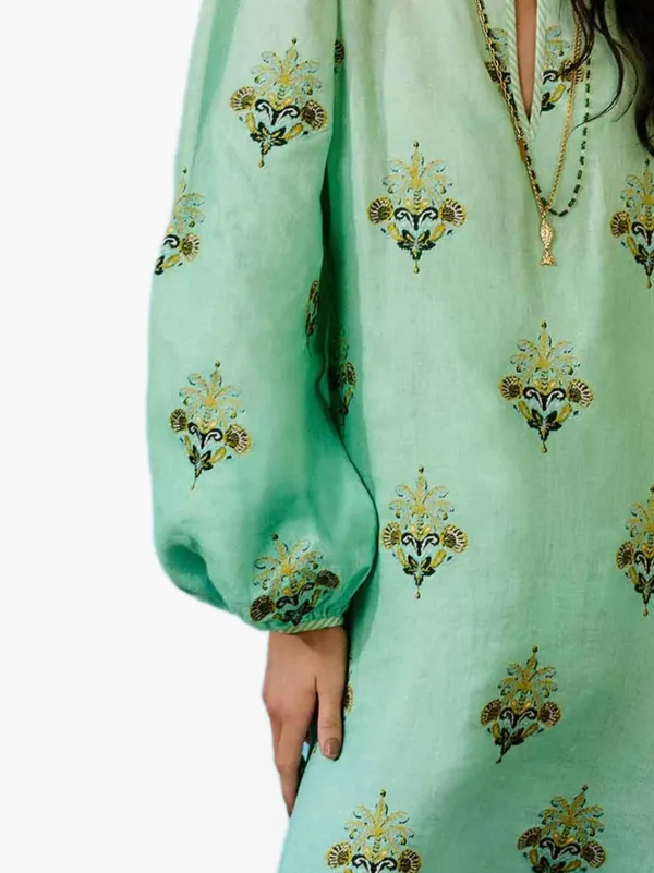 FARM Rio long-sleeves Midi Dress | Green | FARFETCH AO