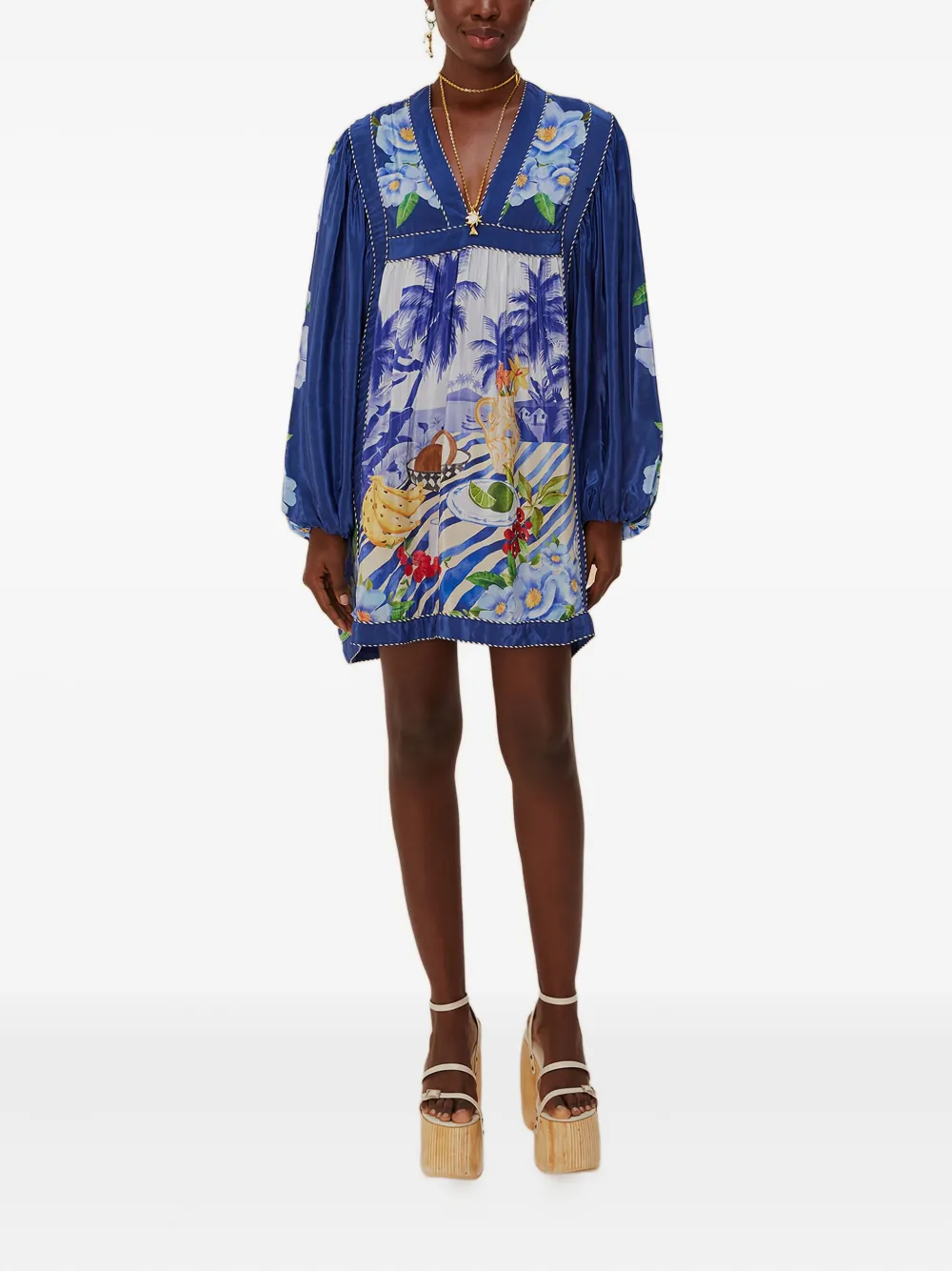 FARM Rio V-neck mini dress - Blauw